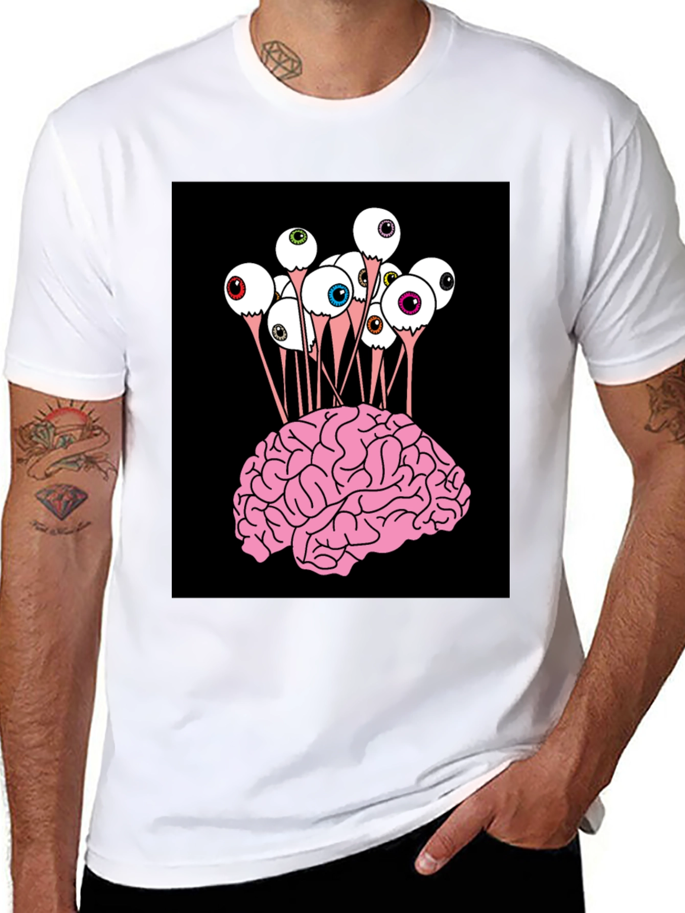 Black Brain & Eyeballs Graphic Tee view 8