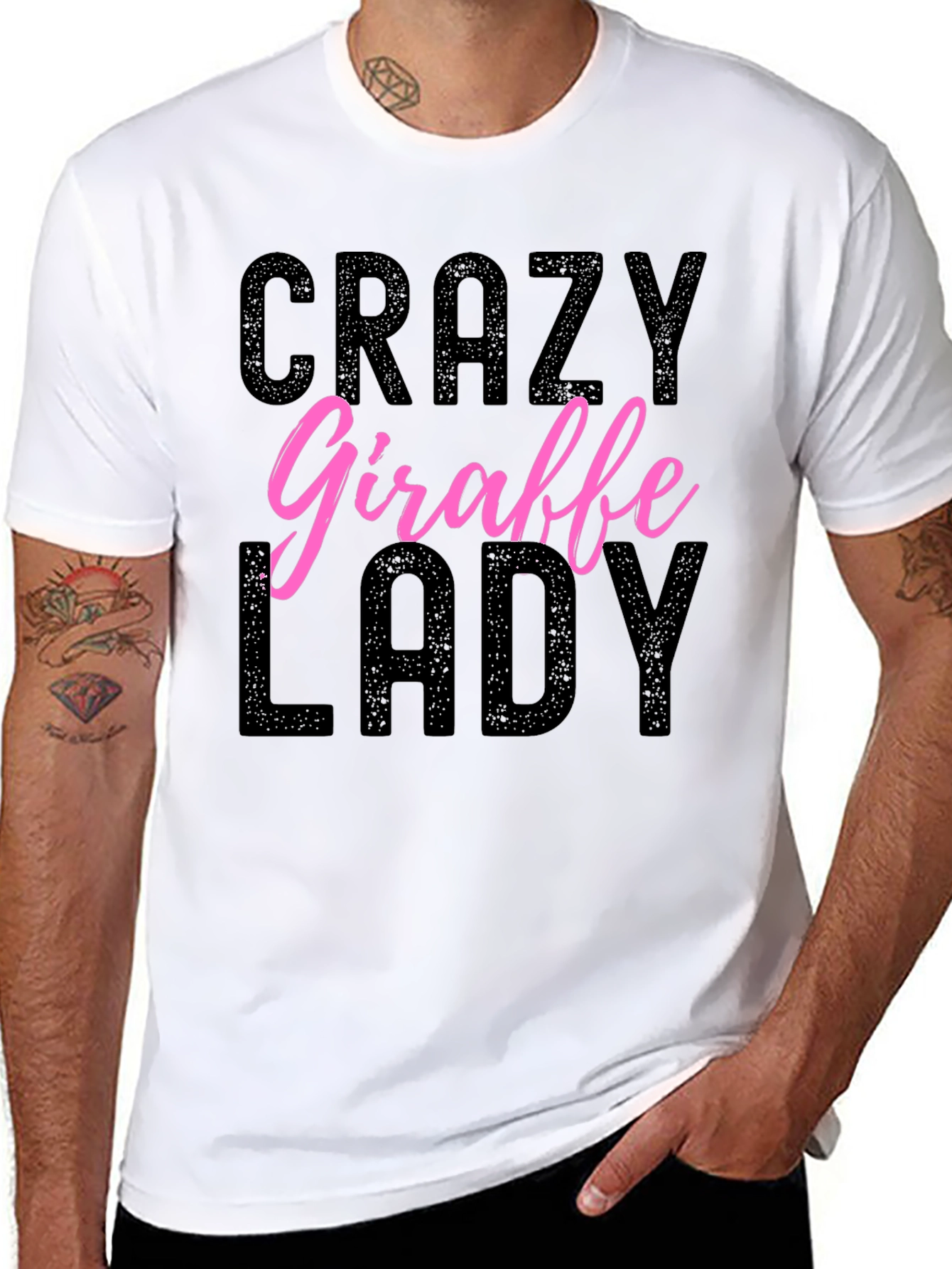 Black Crazy Giraffe Lady Graphic T-Shirt - Novelty Animal Lover Tee view 8