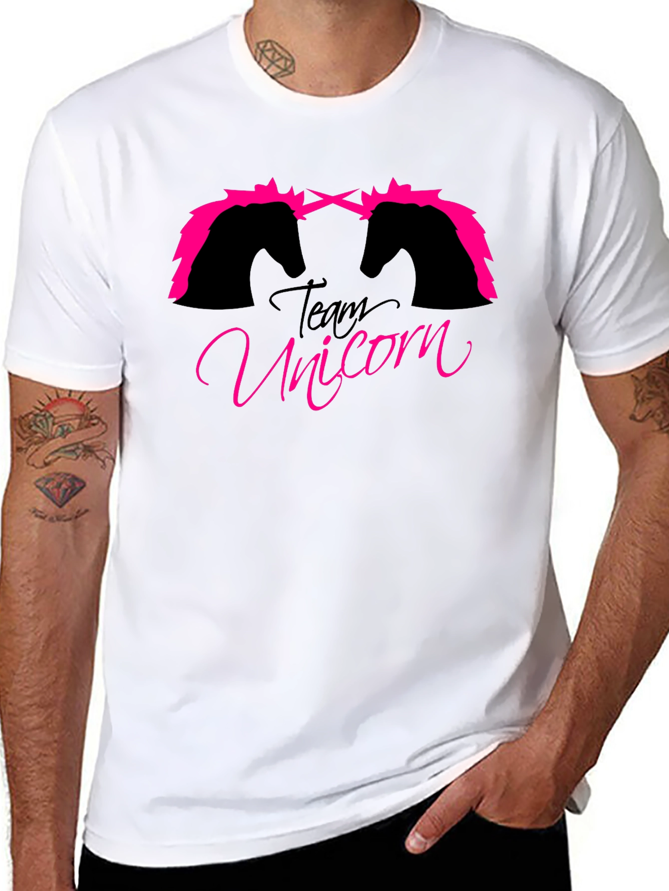 Black Team Unicorn Black Graphic Tee - Fun Novelty Shirt view 8