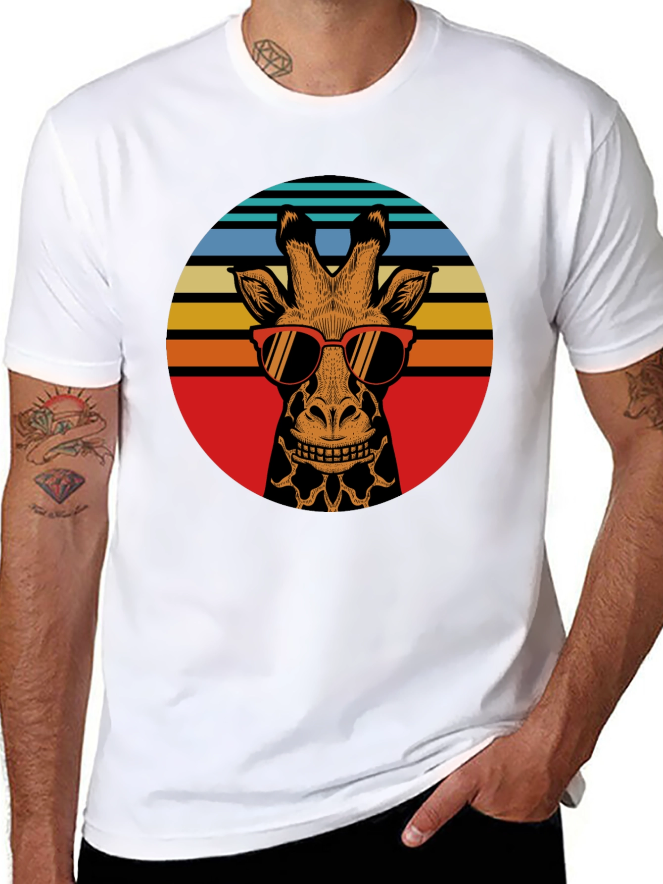 Black Retro Giraffe Sunglasses Graphic Tee view 8