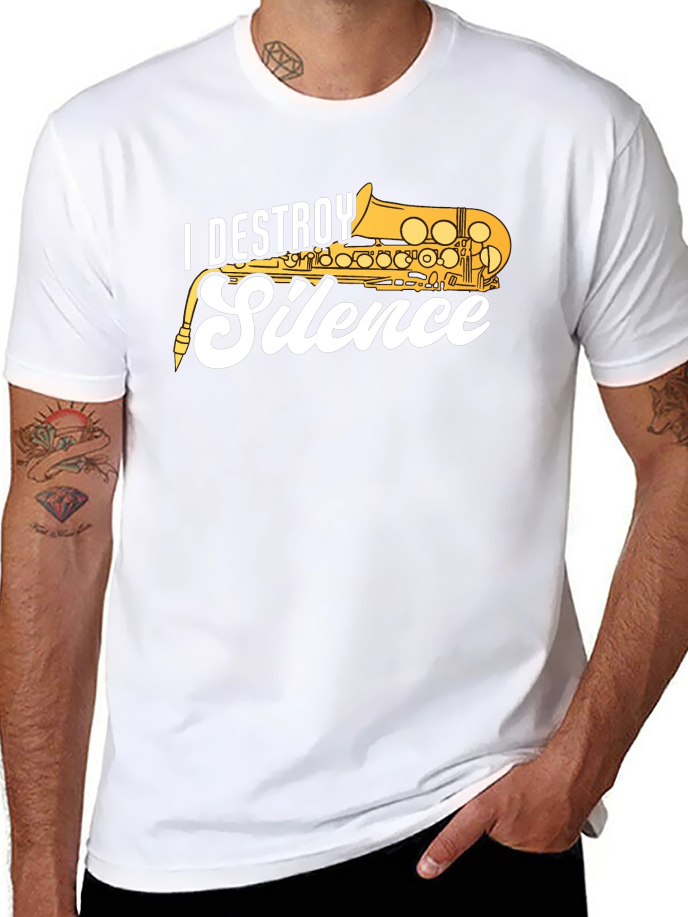 Black I Destroy Silence Saxophone T-Shirt view 8