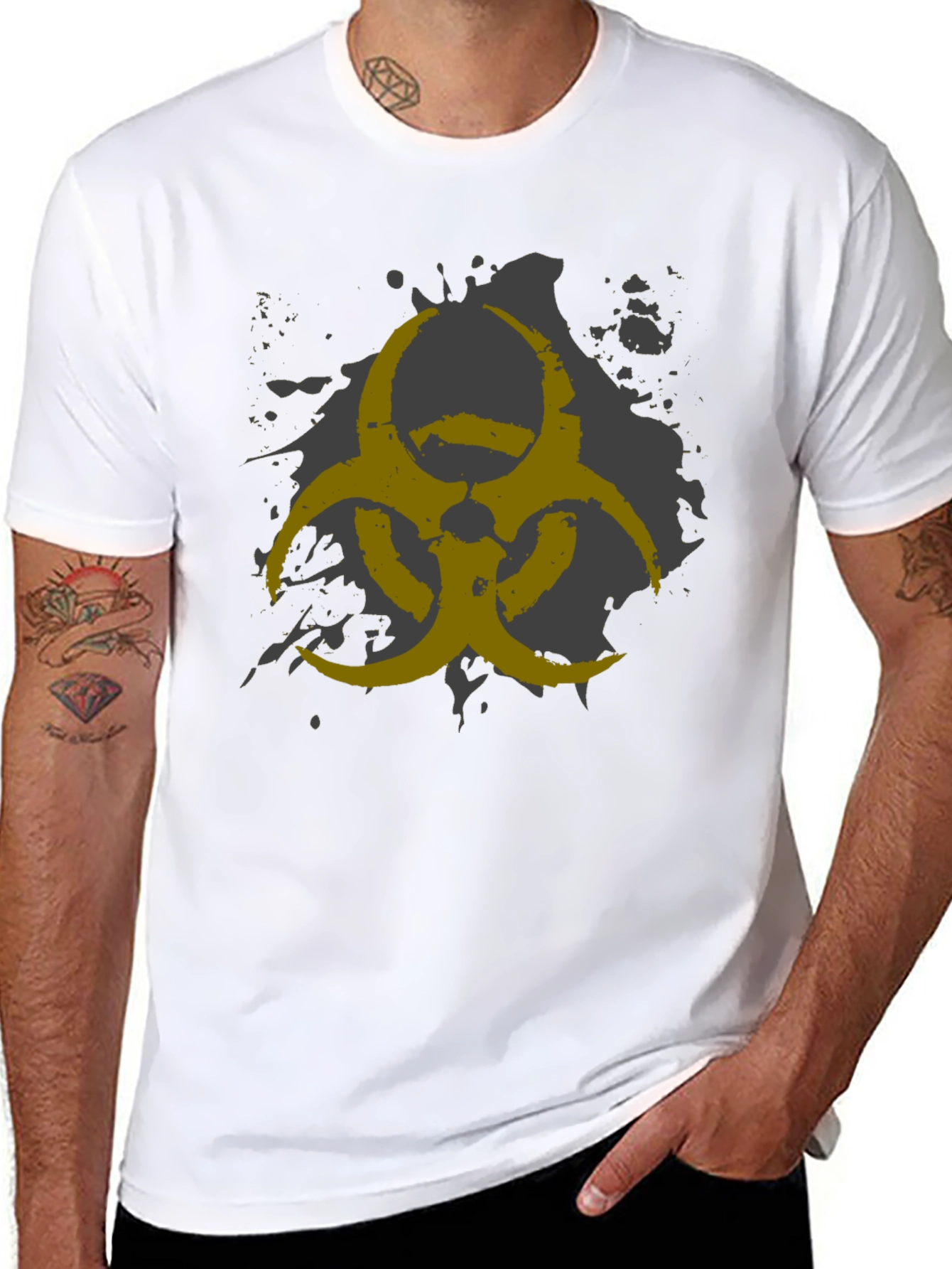 Black Biohazard Symbol Graphic Print Men's Black T-Shirt view 8