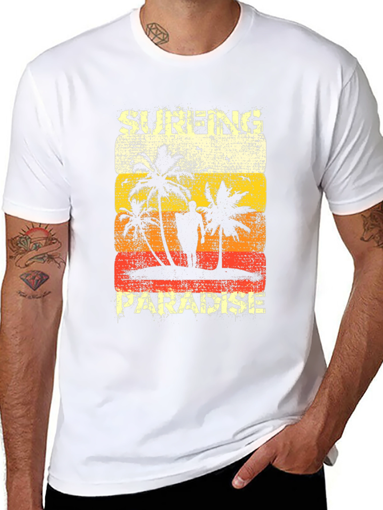 Black Surfing Paradise Graphic Tee - Distressed Beach Design view 8