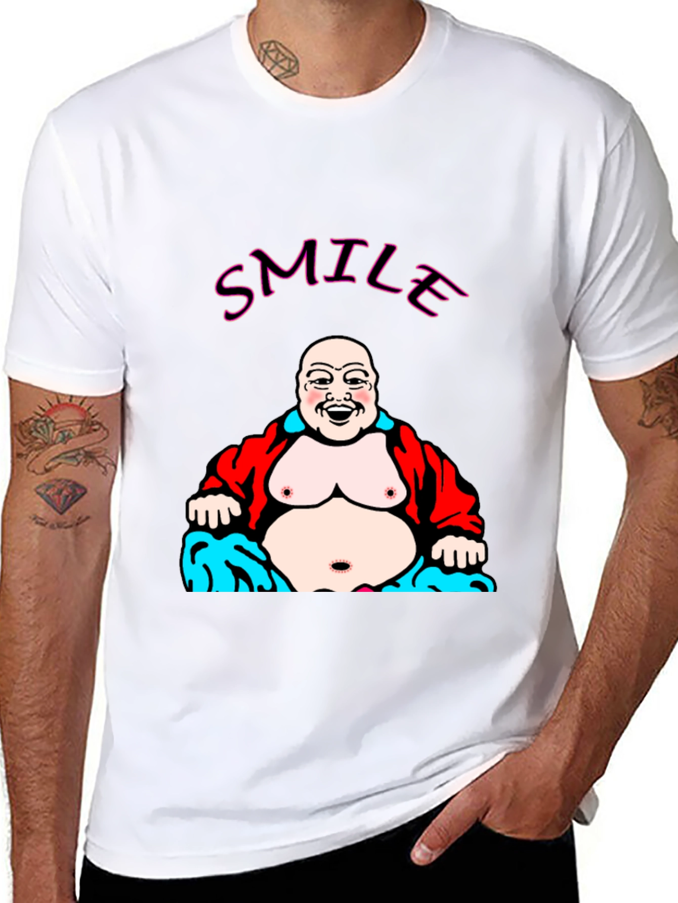 Black Smile Buddha Graphic Black T-Shirt view 8