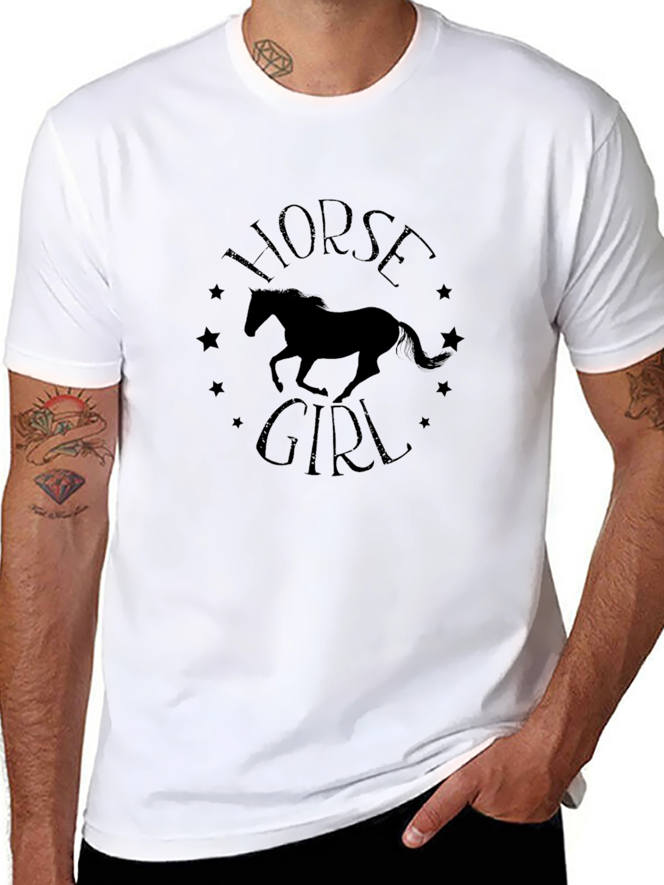 Black Horse Girl Graphic Tee - Black Cotton T-Shirt view 8