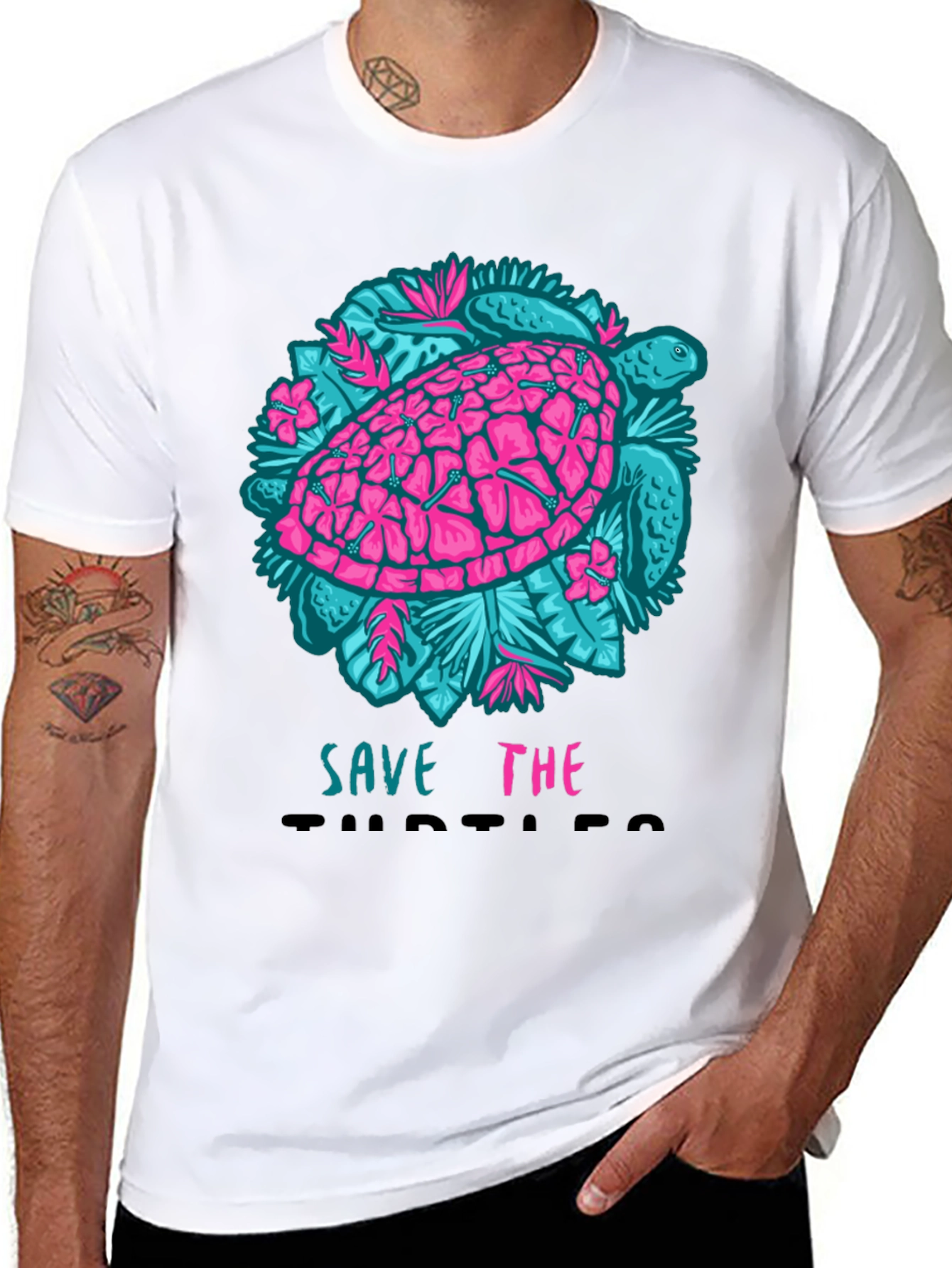 Black Save the Turtles Graphic Tee - Black Cotton T-Shirt view 8