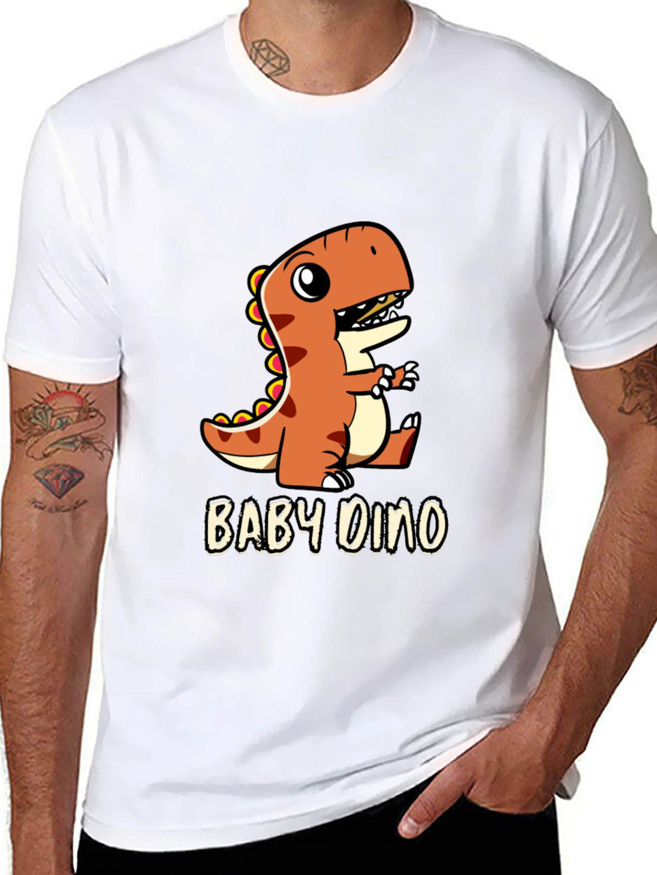 Black Cute Baby Dino Black T-Shirt view 8