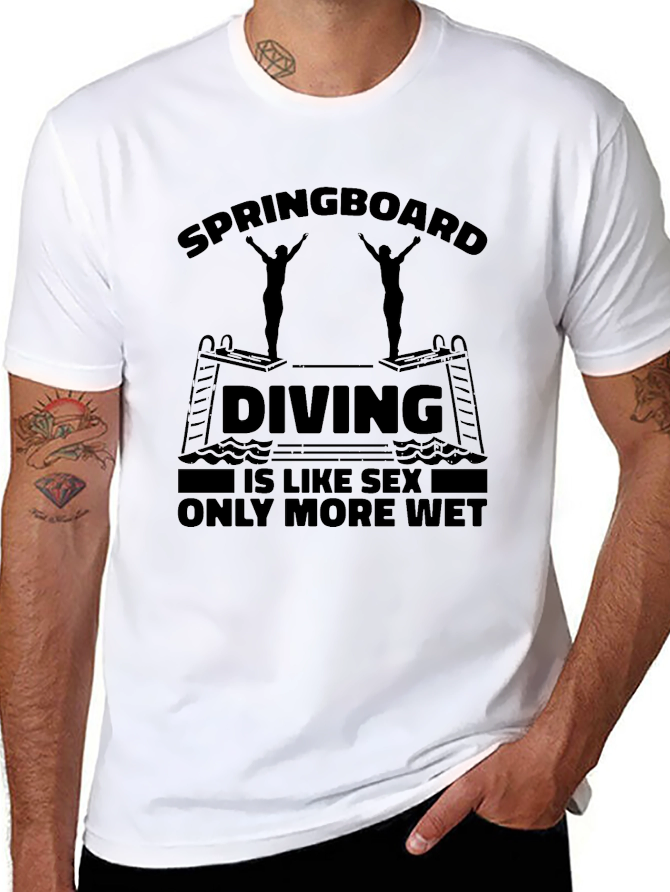 Black Springboard Diving Humor T-Shirt - Only More Wet! view 8