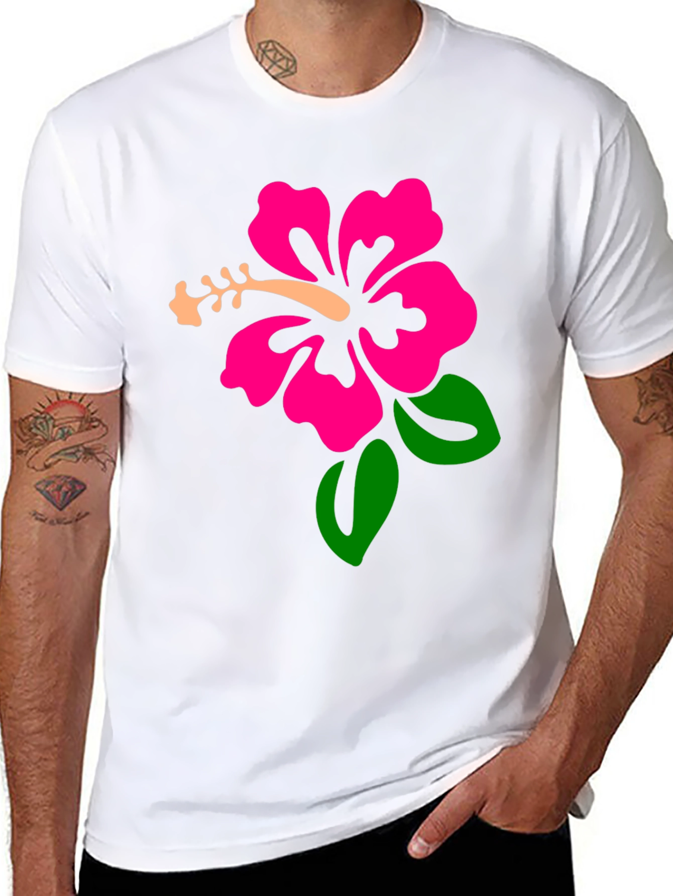 Black Black T-Shirt with Hibiscus Flower Graphic view 8