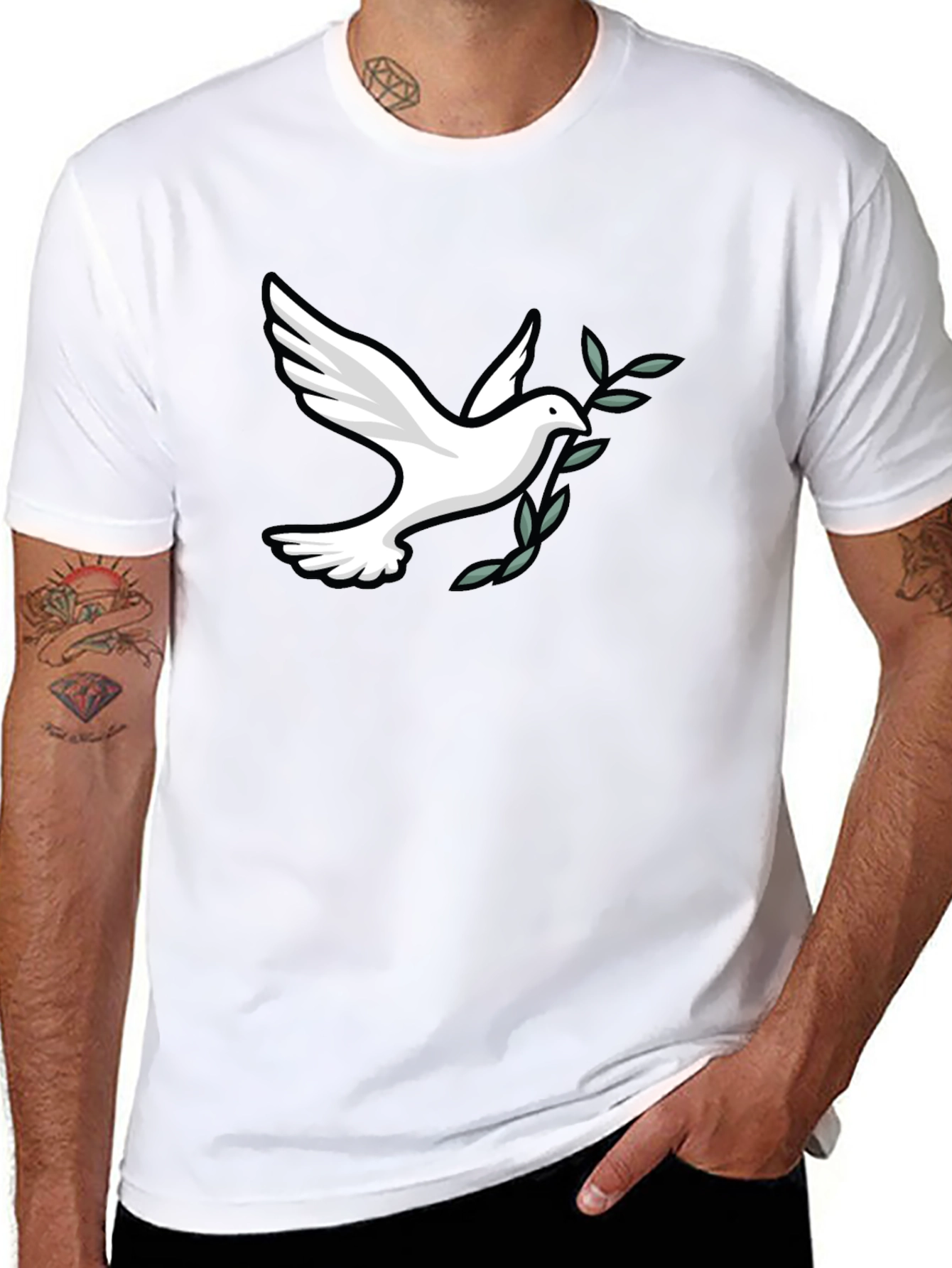 Black Peace Dove Graphic Tee - Soft Black Cotton Blend view 8