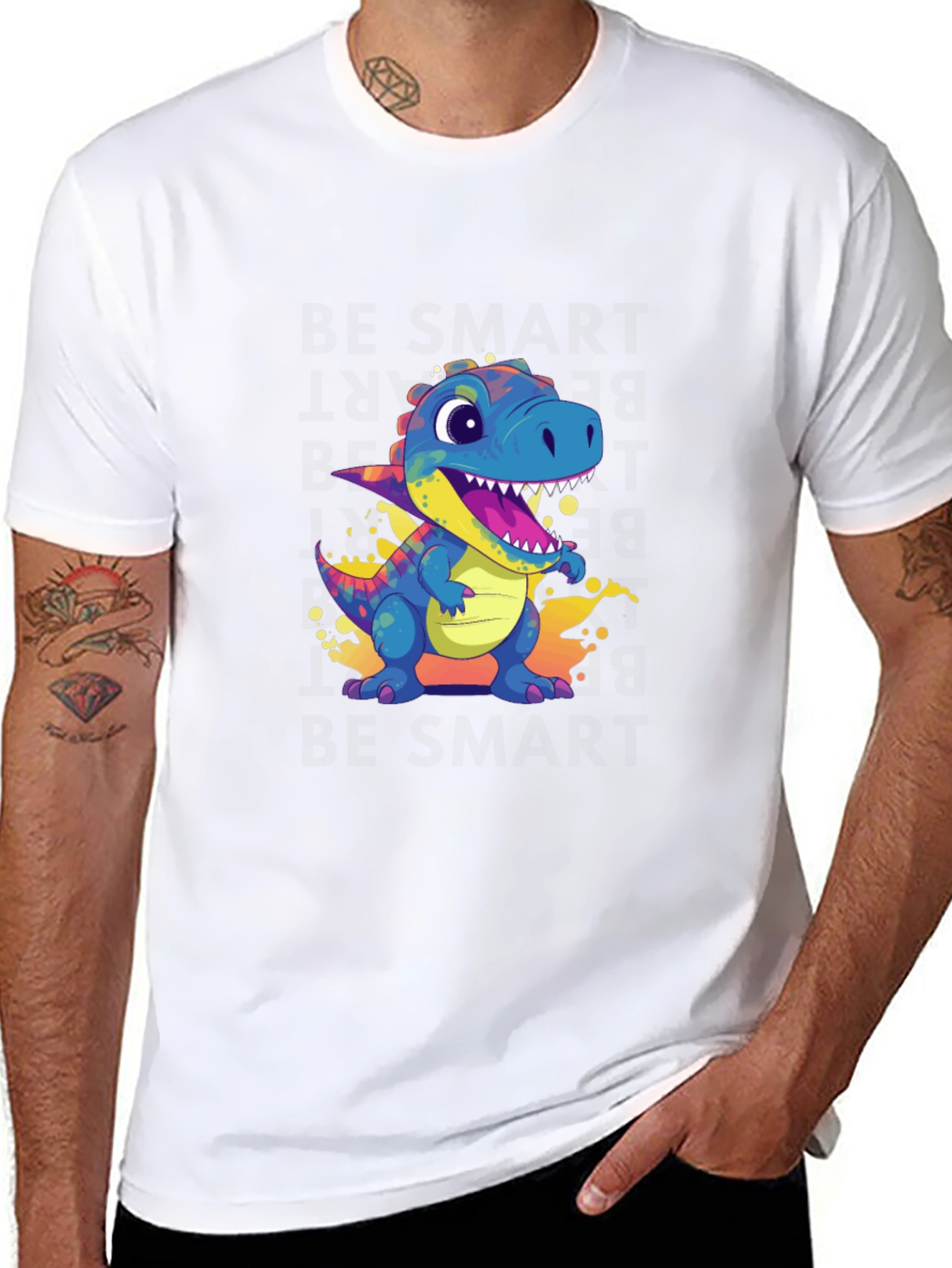 Black Cartoon Dinosaur Black T-Shirt view 8