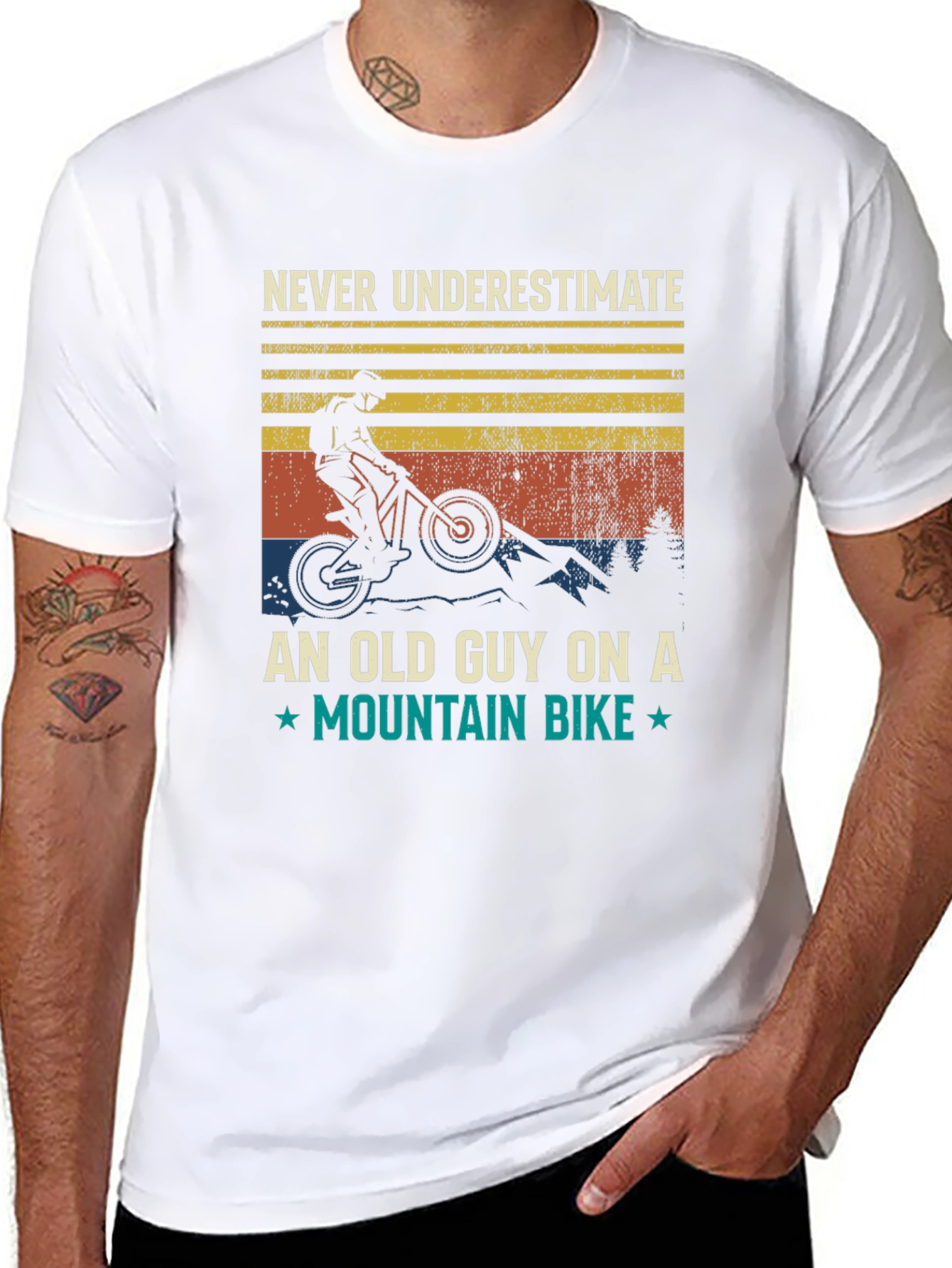 Black Never Underestimate Old Guy Mountain Bike T-Shirt view 8