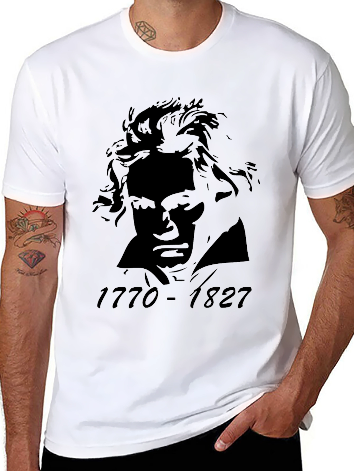 Black Beethoven Portrait Graphic Tee - Black Cotton Blend T-Shirt view 8