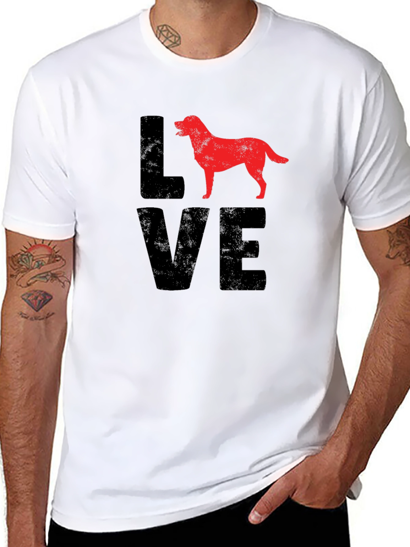 Black Love Dog Graphic Tee - Black Cotton Casual T-Shirt view 8