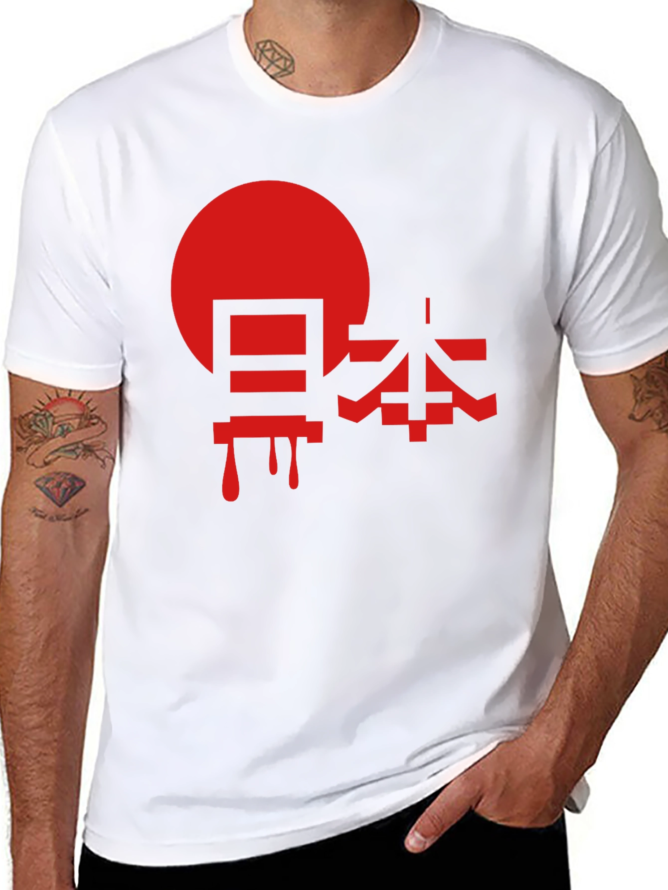 Black Japanese Flag Kanji Graphic Black T-Shirt view 8