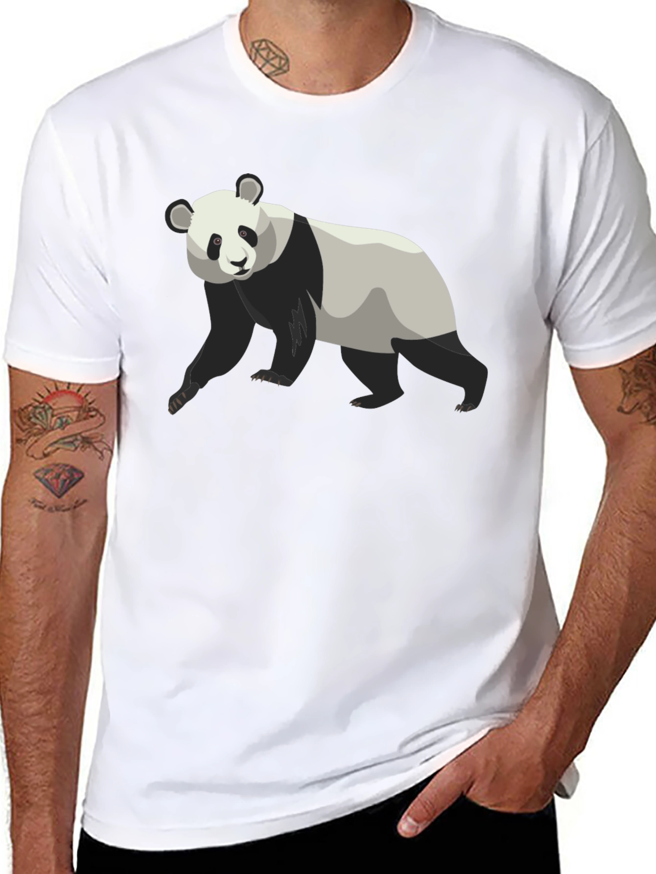 Black Panda Bear Graphic Tee - Black Cotton T-Shirt view 8
