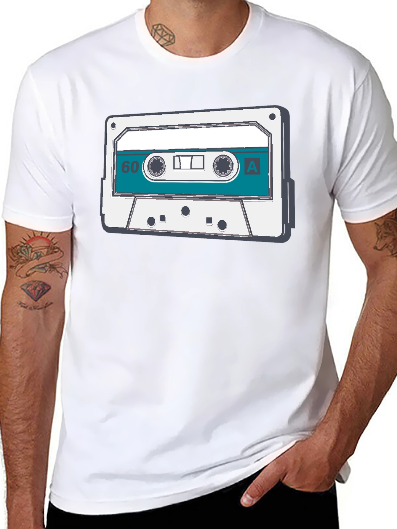 Black Retro Cassette Tape Graphic Tee - Vintage Music Lover Shirt view 8
