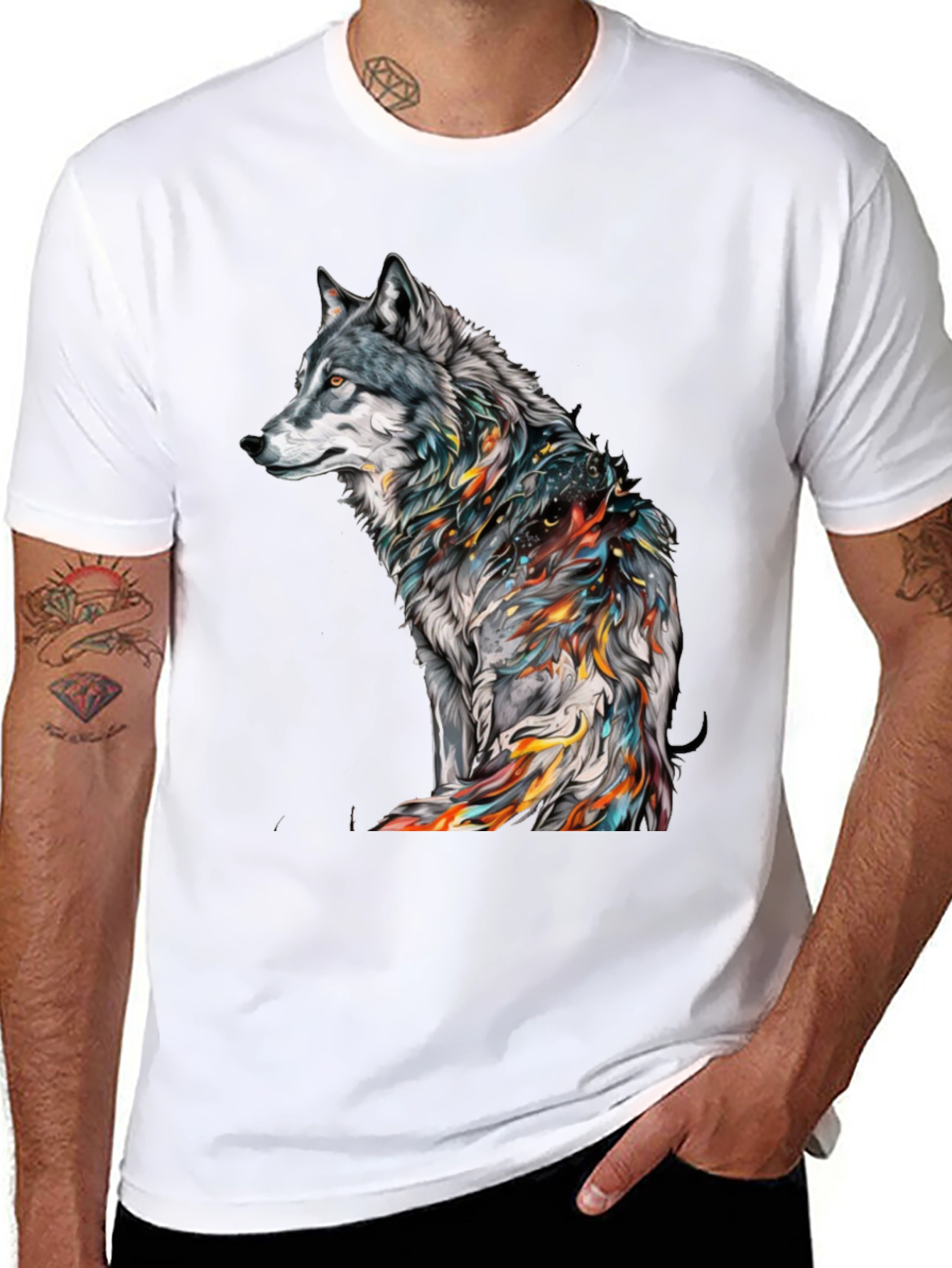 Black Wolf Graphic Print Black T-Shirt view 8