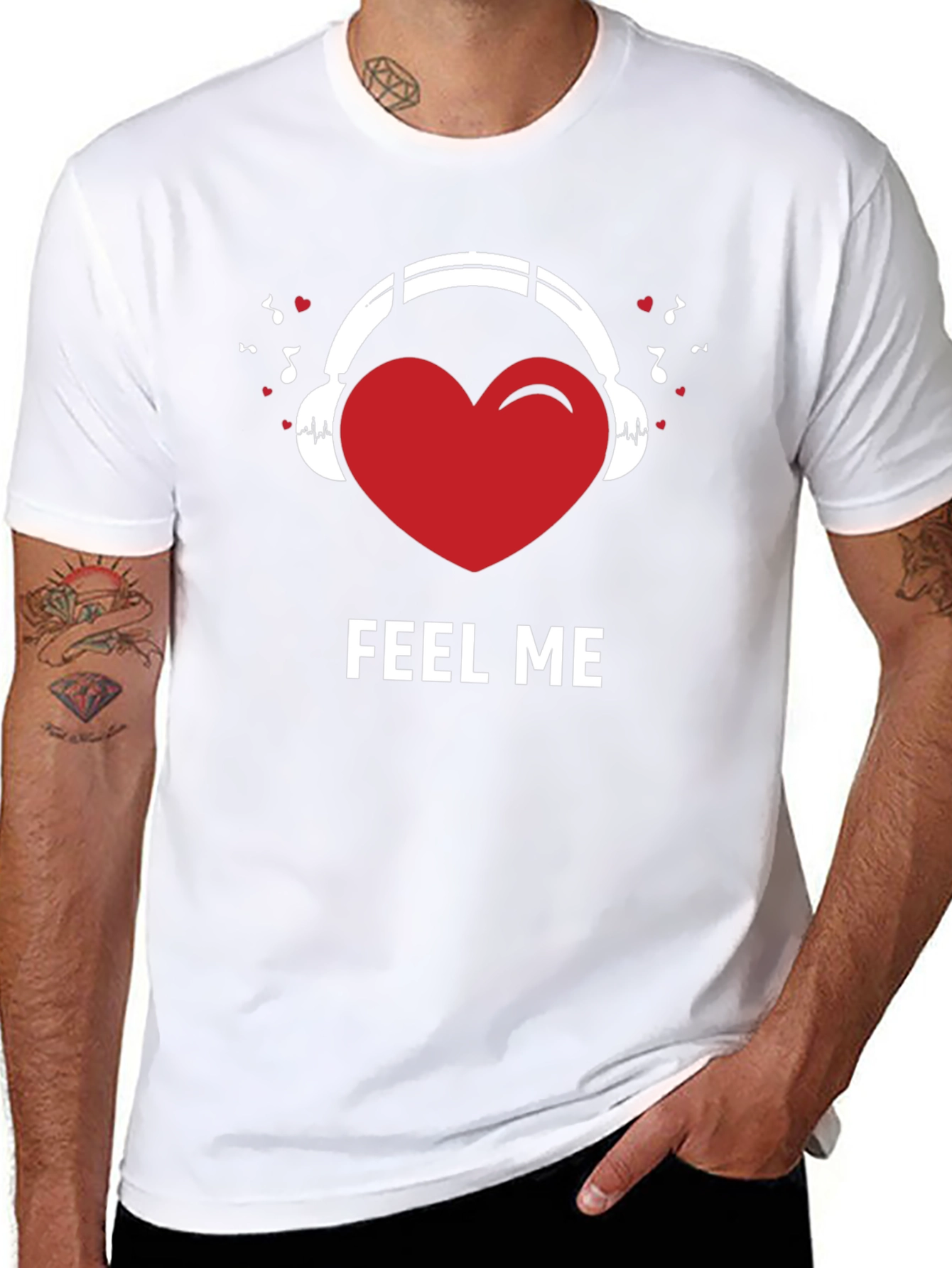Black Feel Me Heart Headphones Graphic Tee view 8