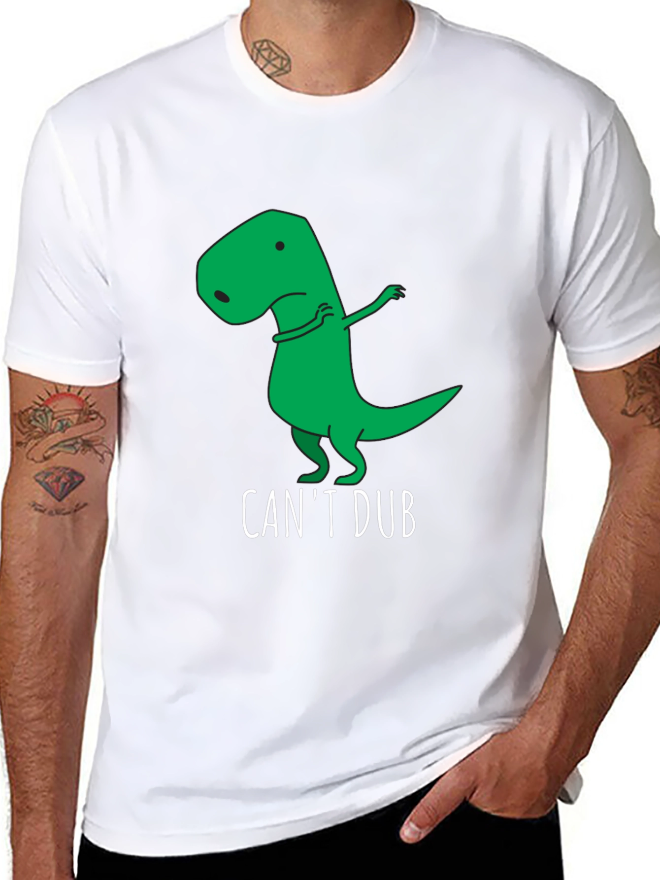 Black Funny "Can't Dub" Dinosaur T-Shirt view 8
