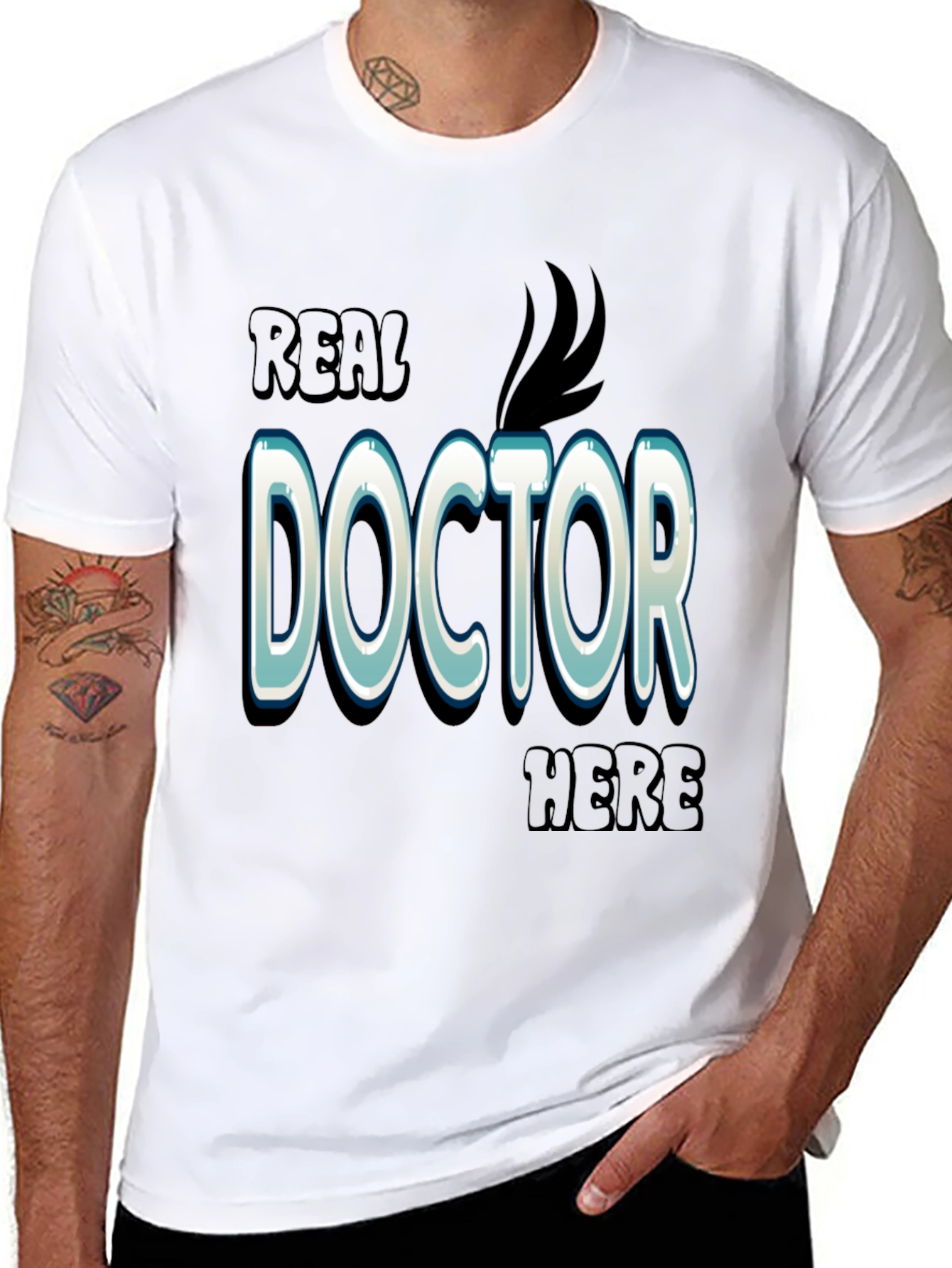 Black Real Doctor Here Black Cotton Graphic T-Shirt view 8