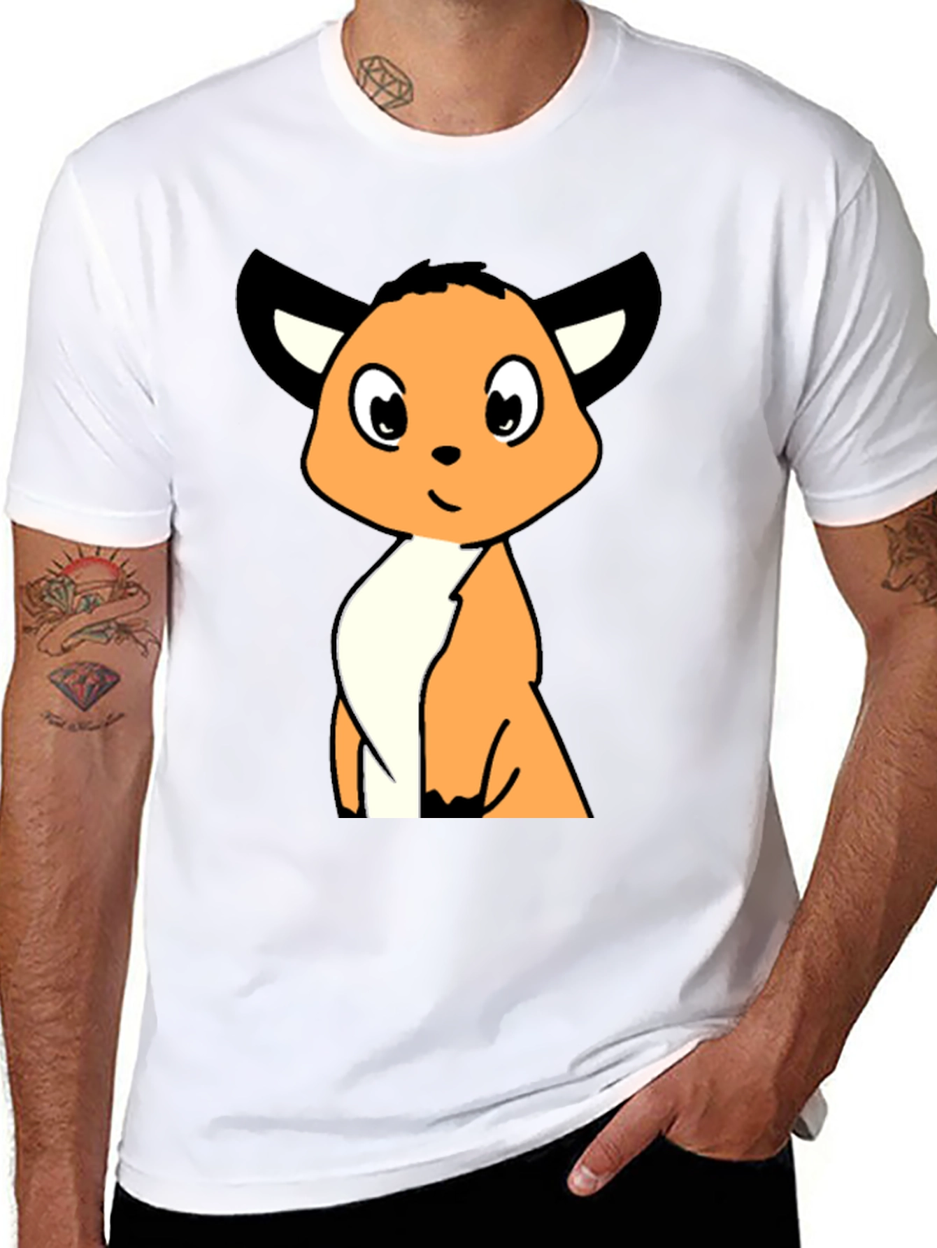 Black Cartoon Fox Graphic Tee - Black Casual T-Shirt view 8