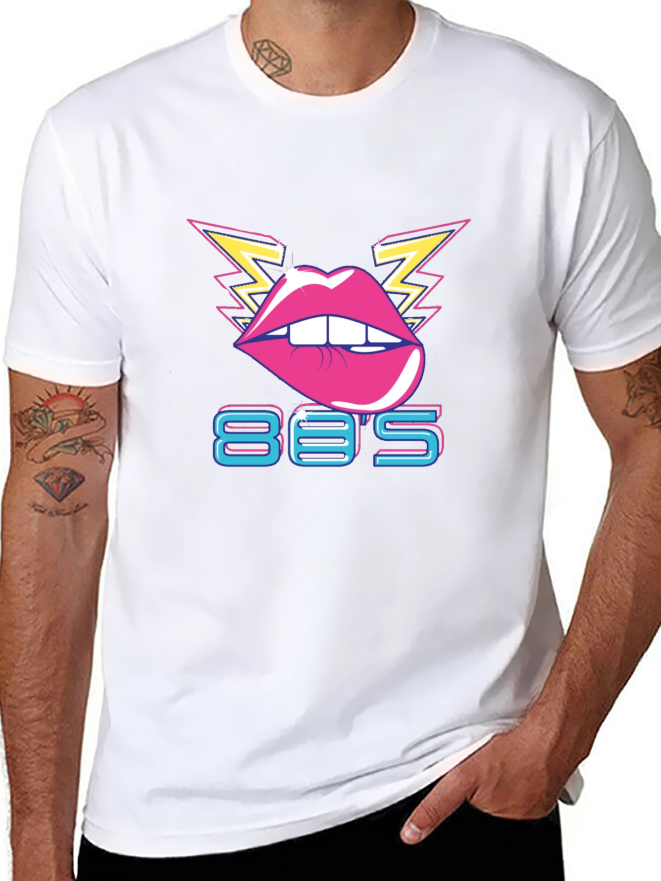 Black Retro 80's Lips Graphic T-Shirt view 8