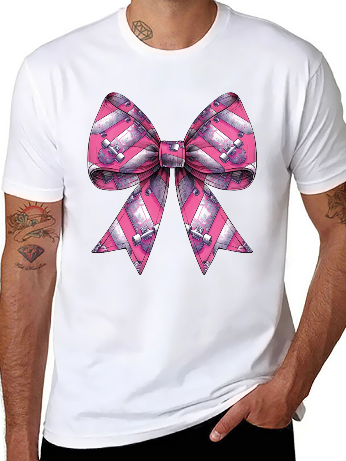 Black Skateboard Bow Graphic Tee - Black Cotton Blend view 8