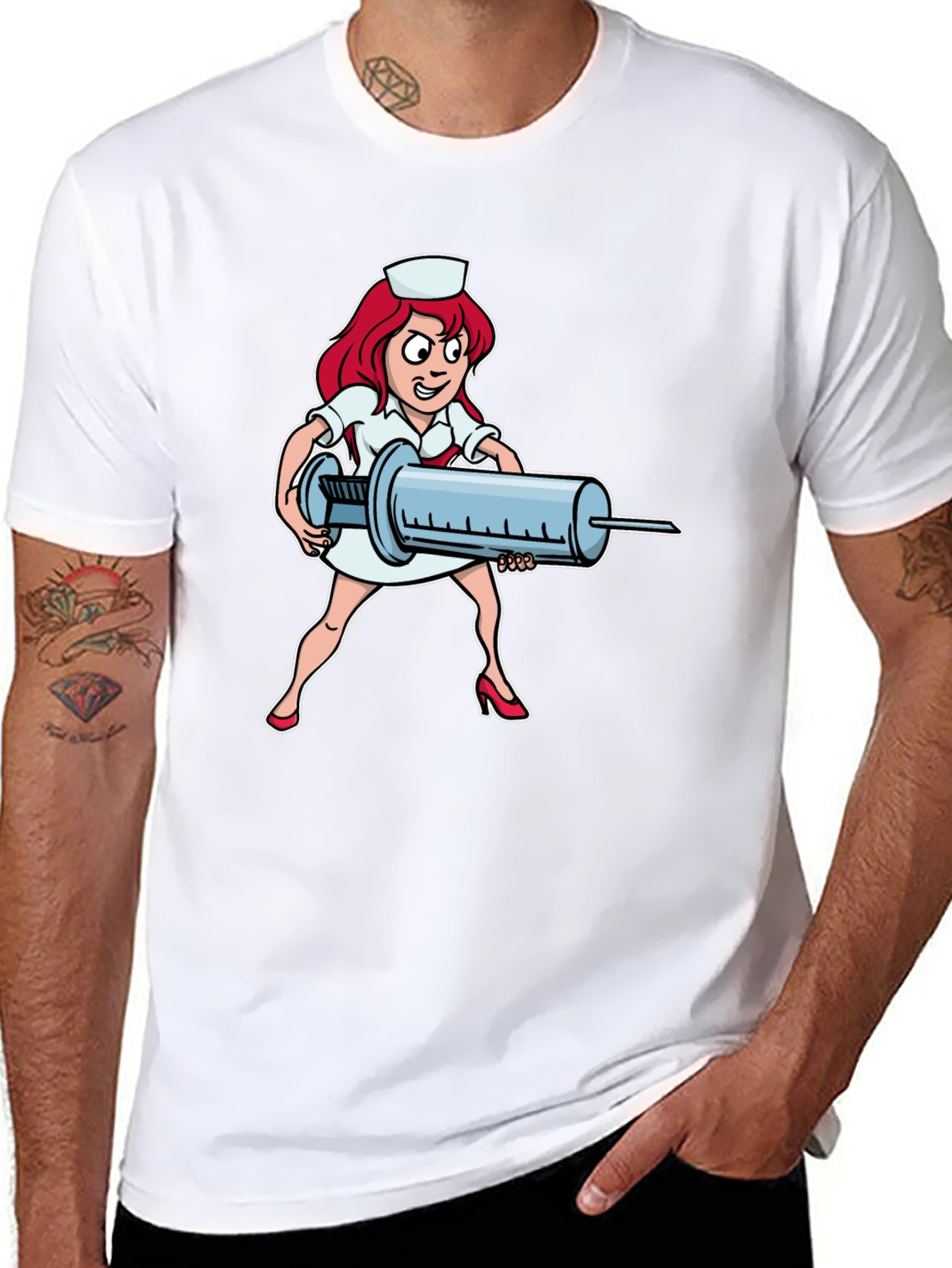 Black Cartoon Nurse Graphic T-Shirt view 8