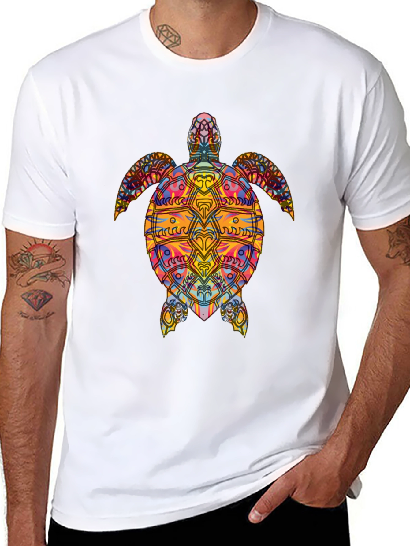 Black Colorful Turtle Graphic Black T-Shirt view 8
