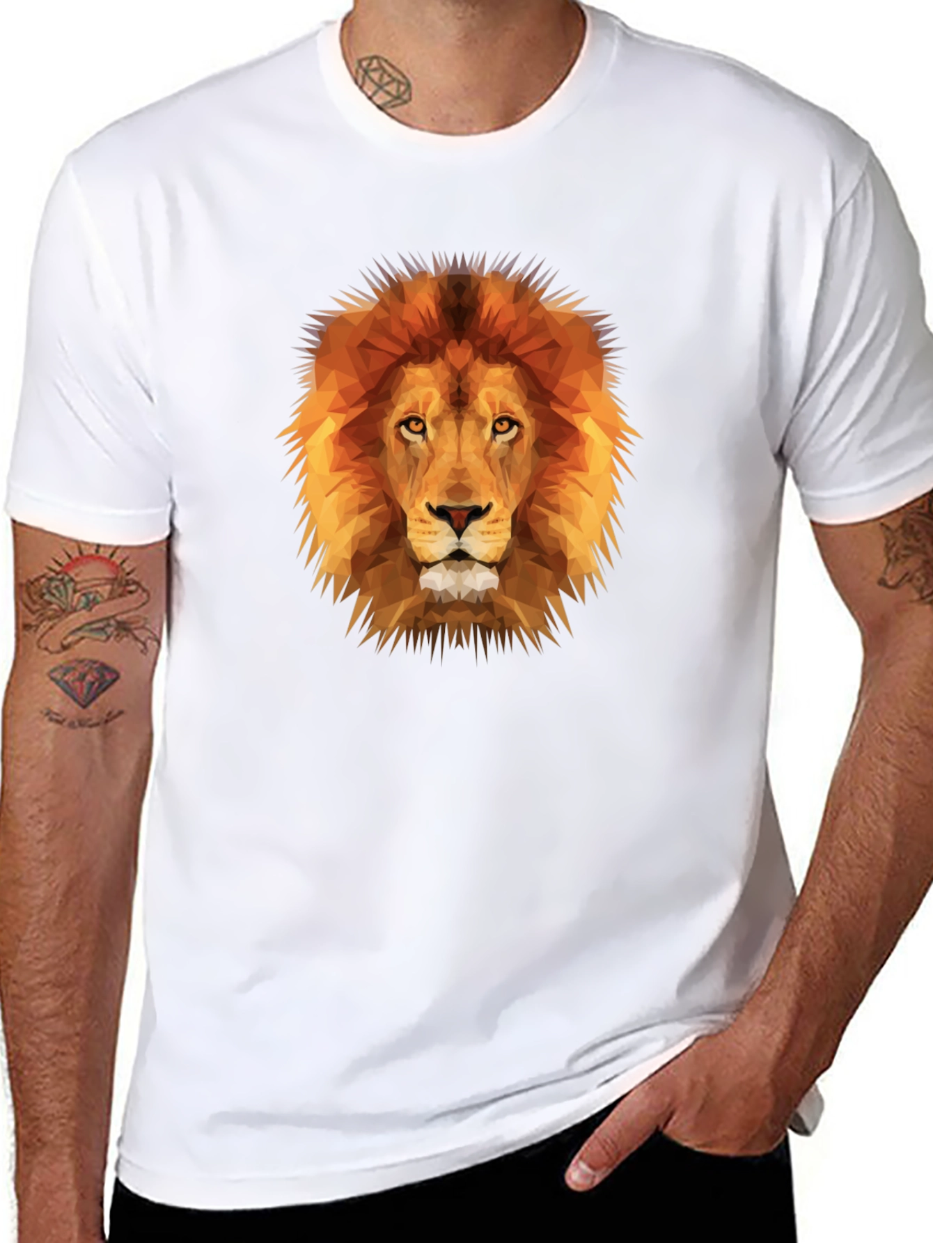 Black Geometric Lion Head Graphic Tee view 8