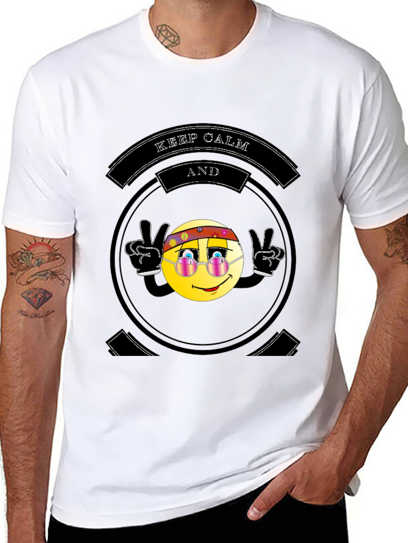 Black Keep Calm Hippie Emoji Black T-Shirt view 8