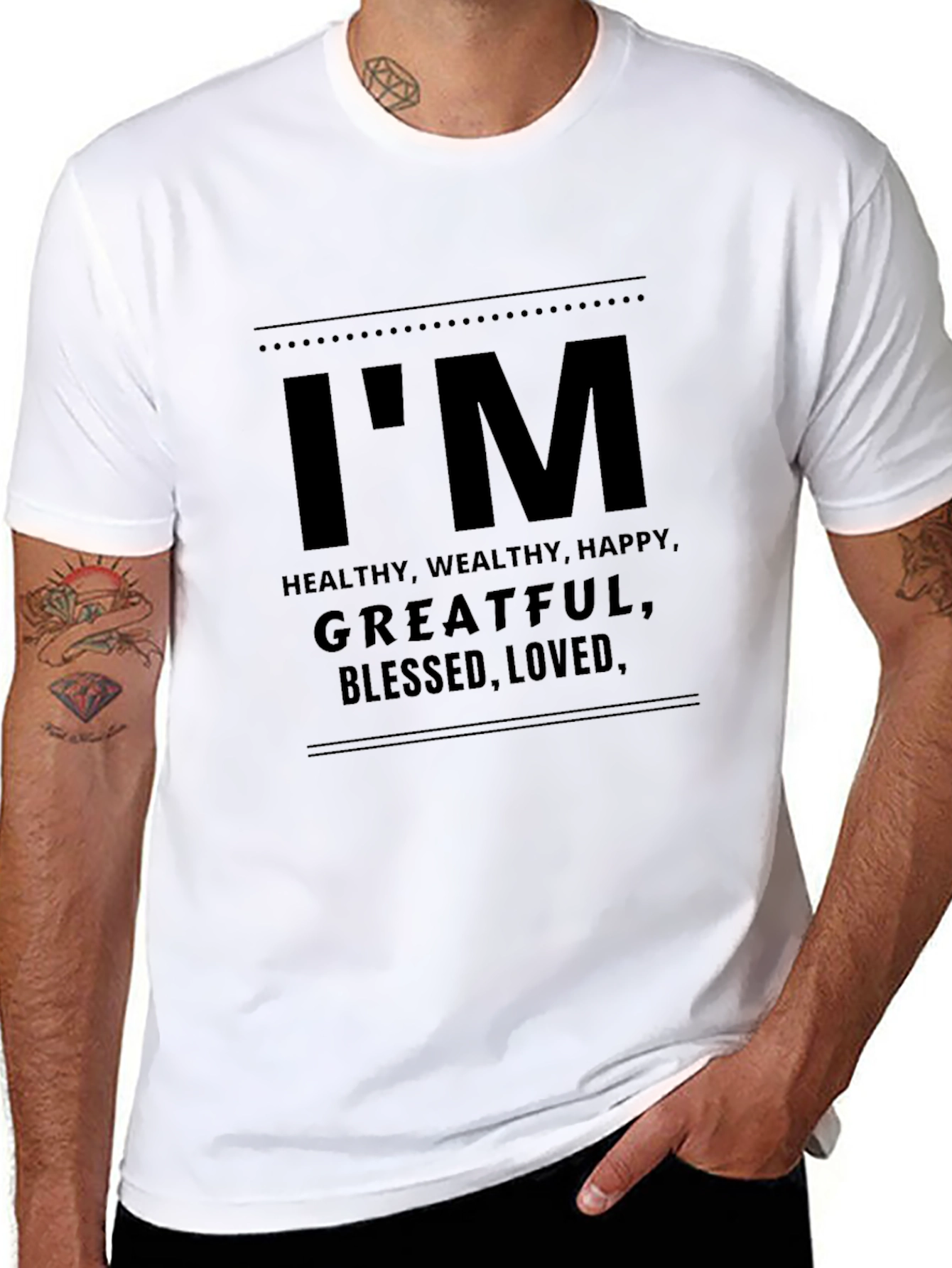Black I'm Healthy, Grateful, Blessed Men's Black T-Shirt view 8