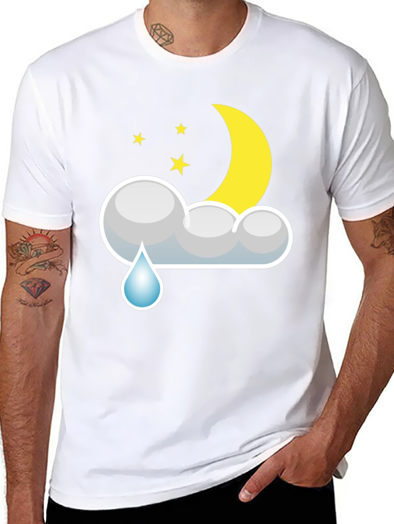 Black Cloud Rain Moon Star T-Shirt - Black view 8