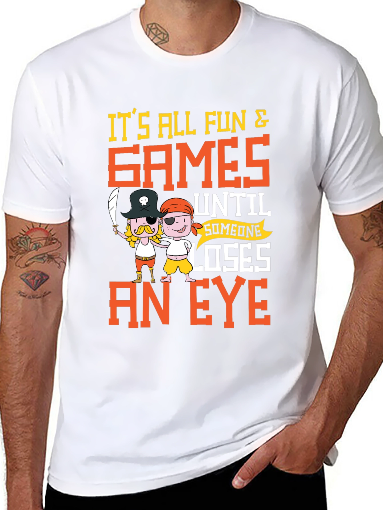 Black It's All Fun & Games T-Shirt Pirate Cartoon view 8
