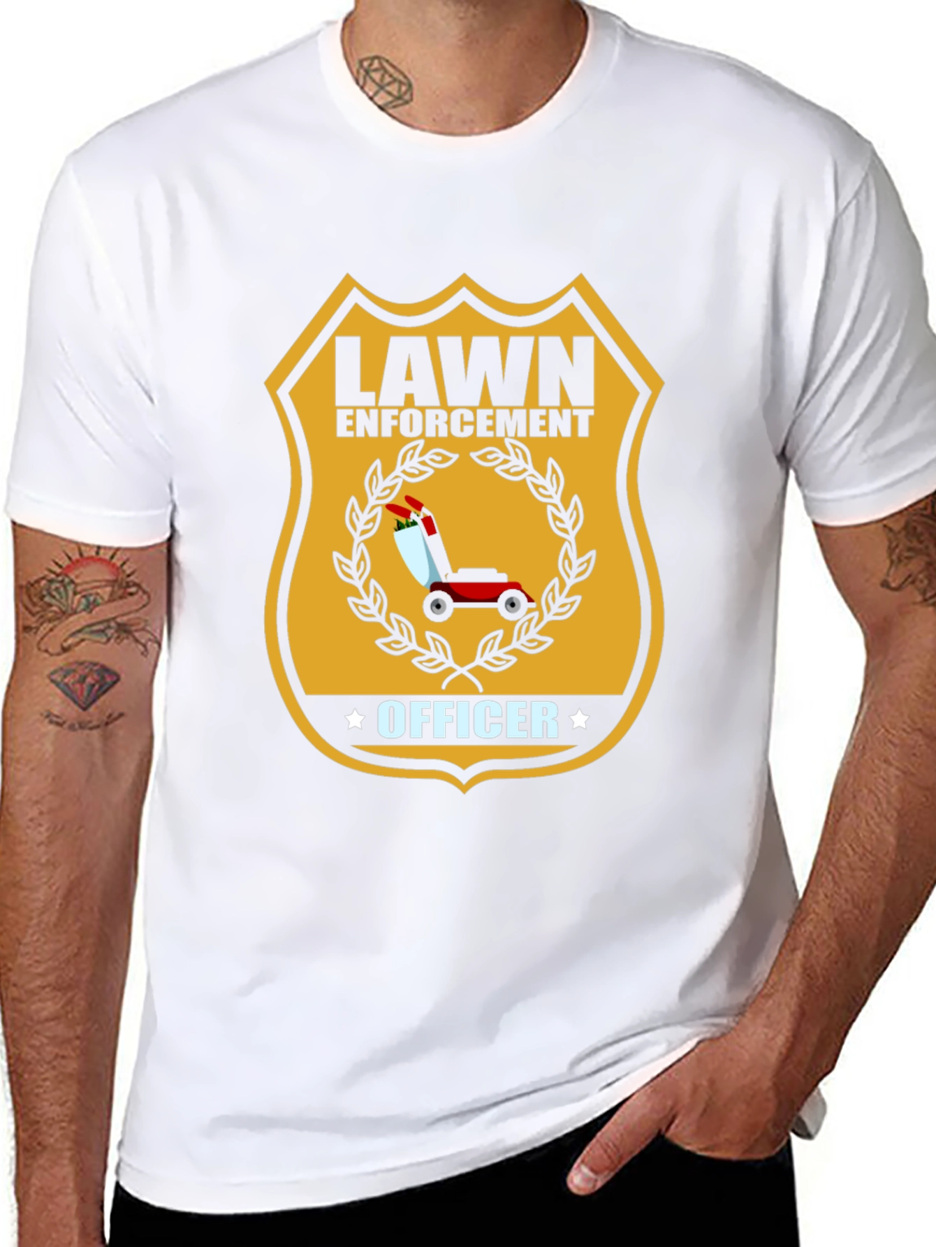 Black Lawn Enforcement Officer Graphic Tee - Funny Lawn Care T-Shirt view 8