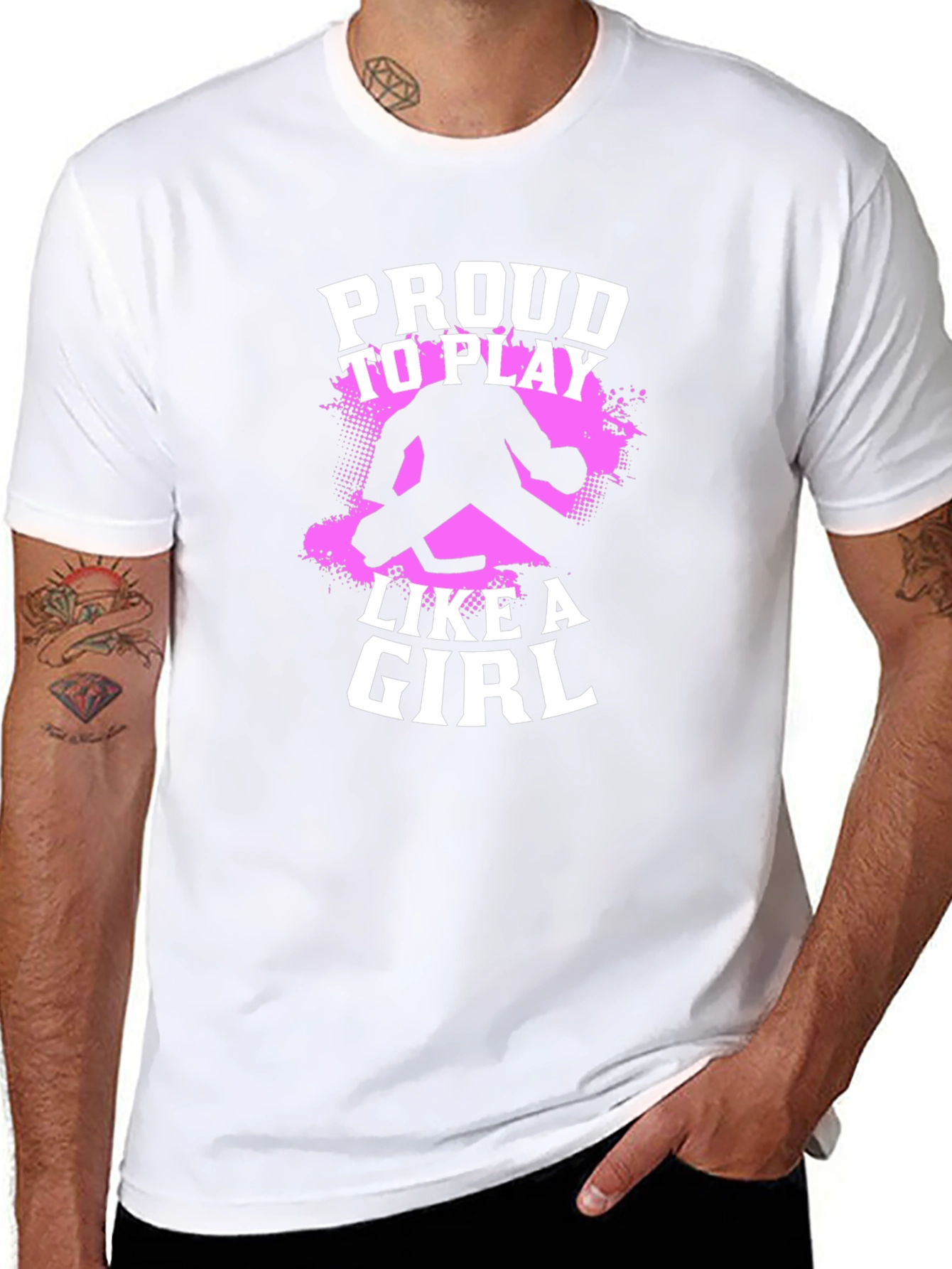 Black Proud to Play Like a Girl Hockey Graphic T-Shirt view 8