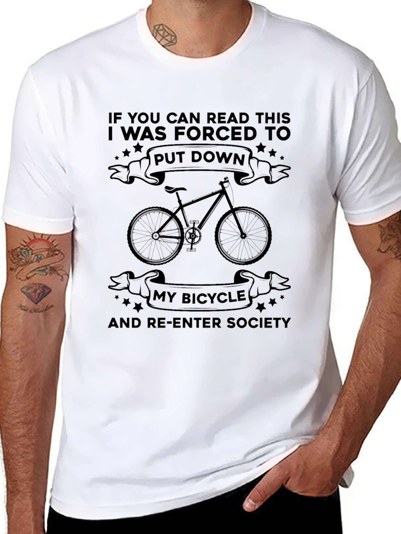 Black Funny Bicycle T-Shirt - Read This & Re-Enter Society view 8