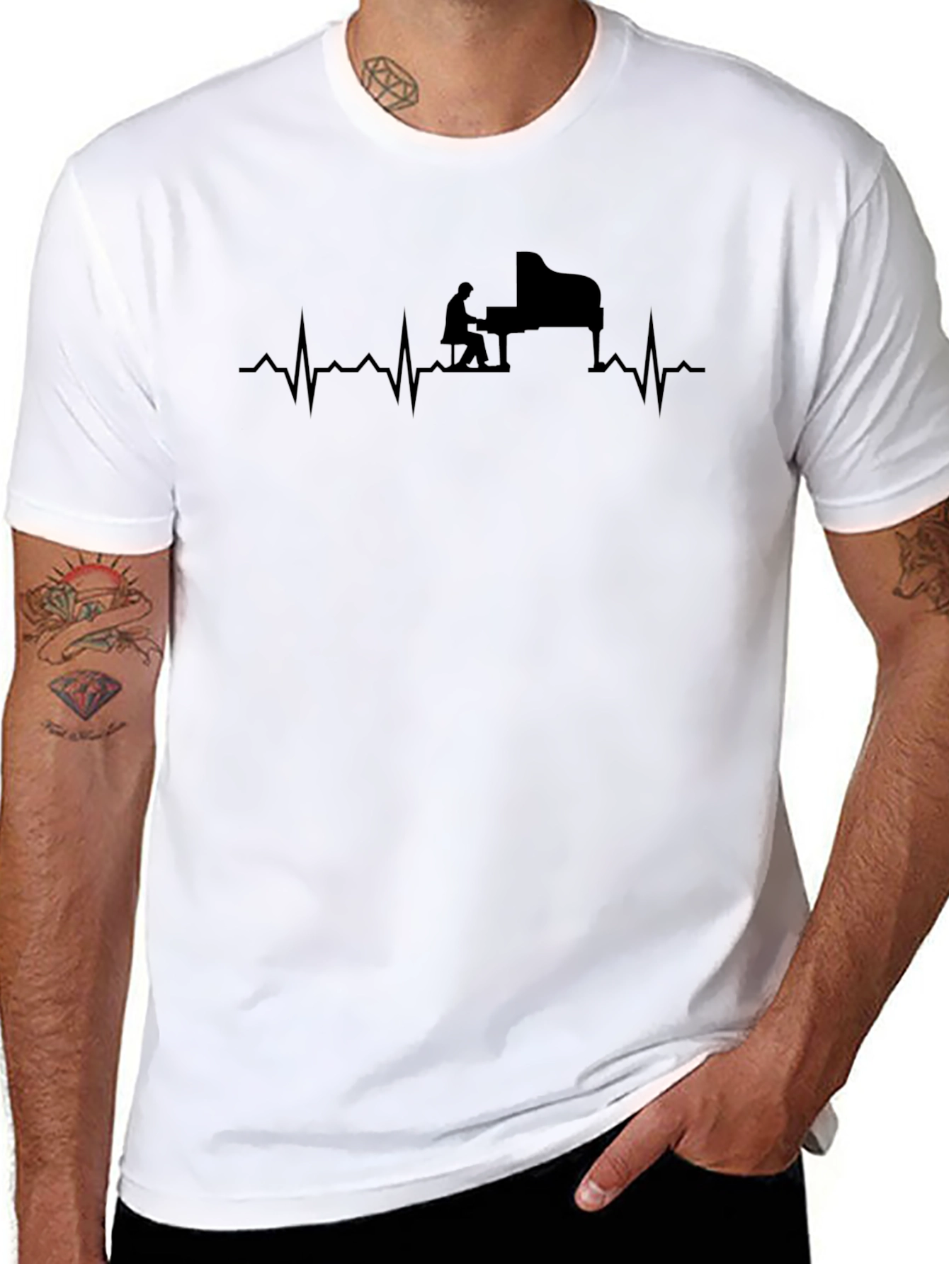 Black Piano Heartbeat Graphic Black T-Shirt view 8
