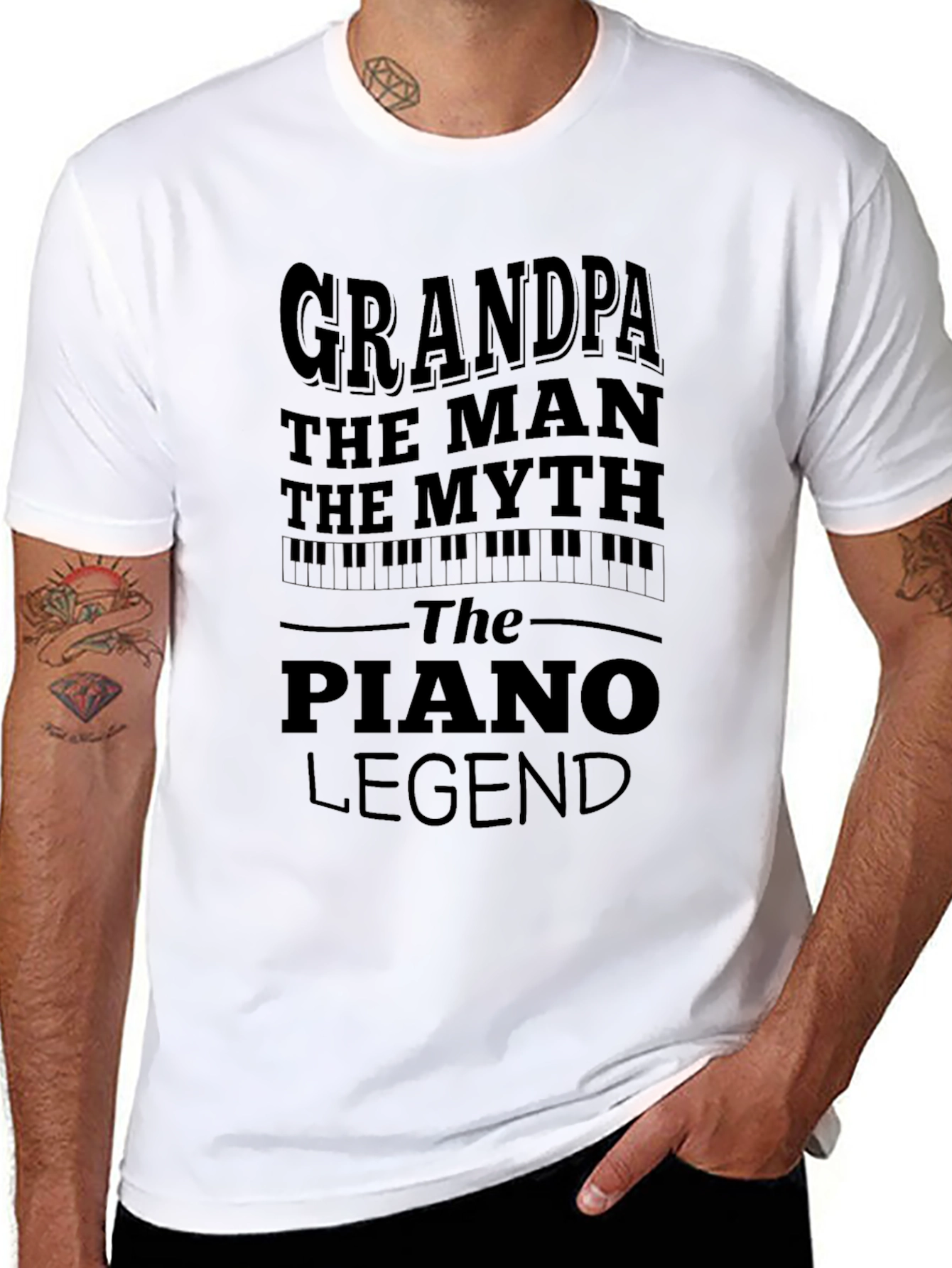 Black Grandpa Piano Legend Black Graphic T-Shirt view 8