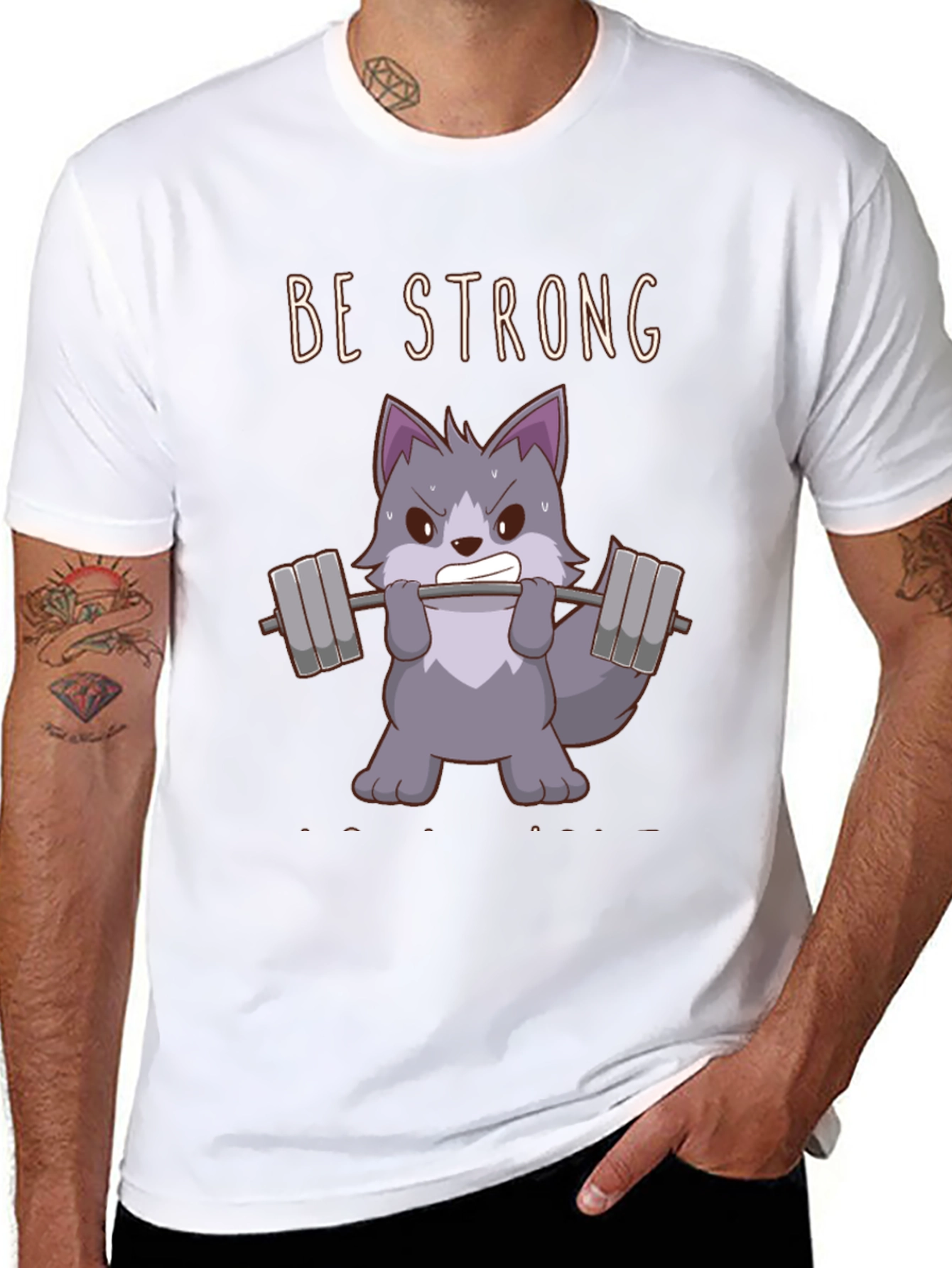 Black Be Strong Wolf Graphic T-Shirt - Black Cotton Tee view 8