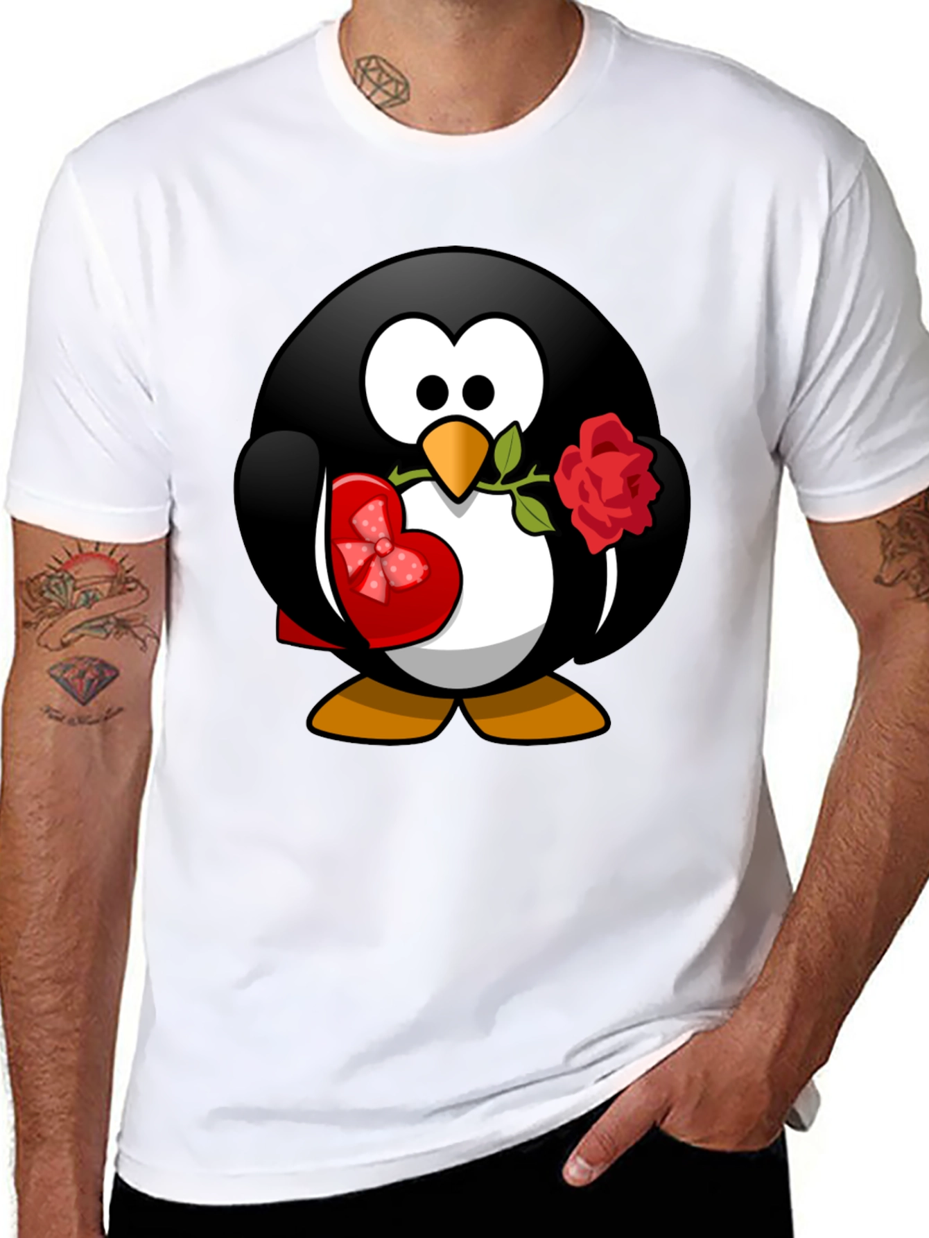 Black Penguin Love T-Shirt - Valentine's Day Gift view 8