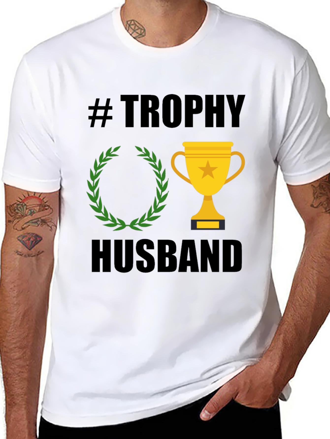 Black Trophy Husband Graphic Tee - Black Cotton T-Shirt view 8