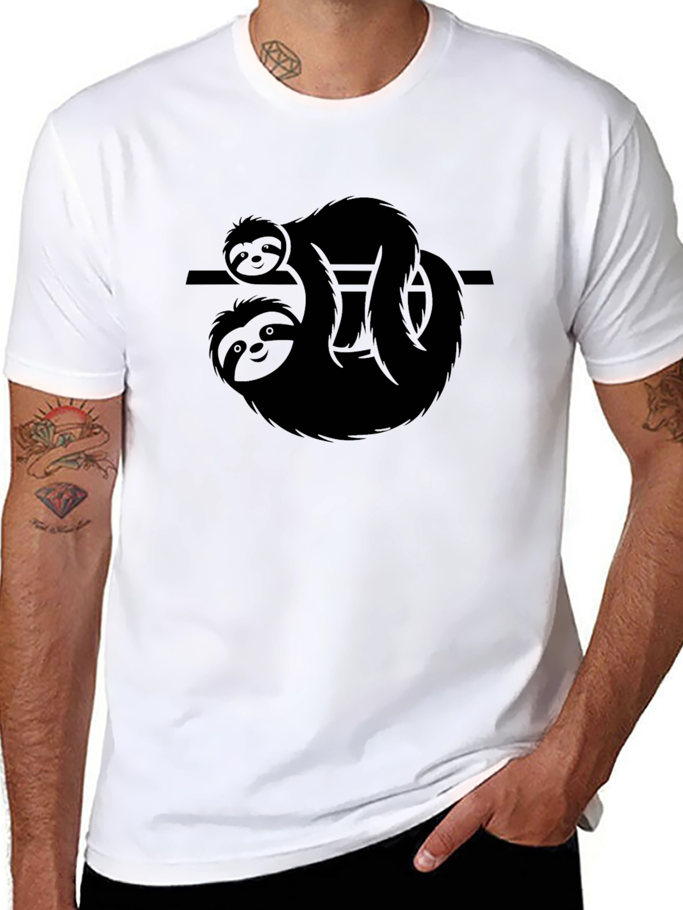 Black Sloth Graphic Tee - Men's Black Cotton T-Shirt view 8