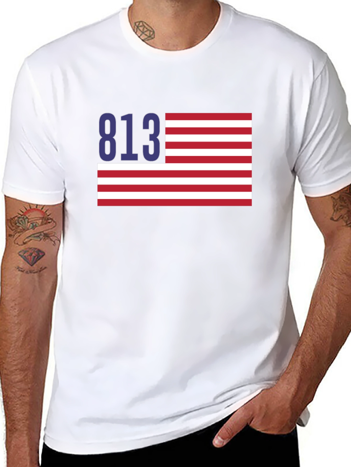 Black 813 Tampa Area Code American Flag T-Shirt view 8