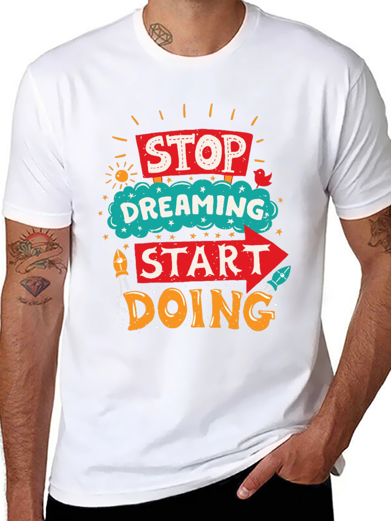 Black Stop Dreaming Start Doing Graphic Tee view 8