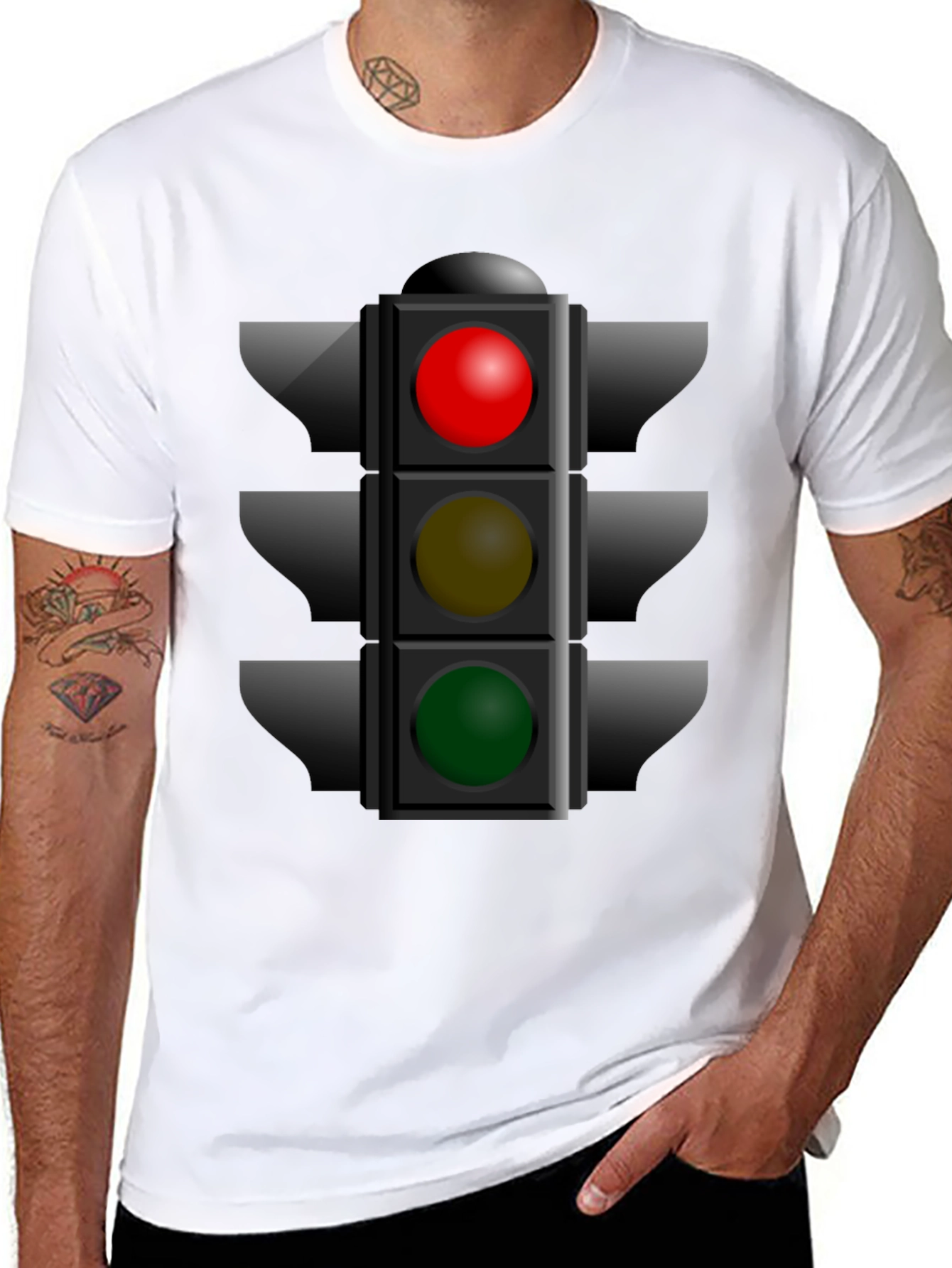Black Traffic Light Graphic Tee - Novelty T-Shirt view 8