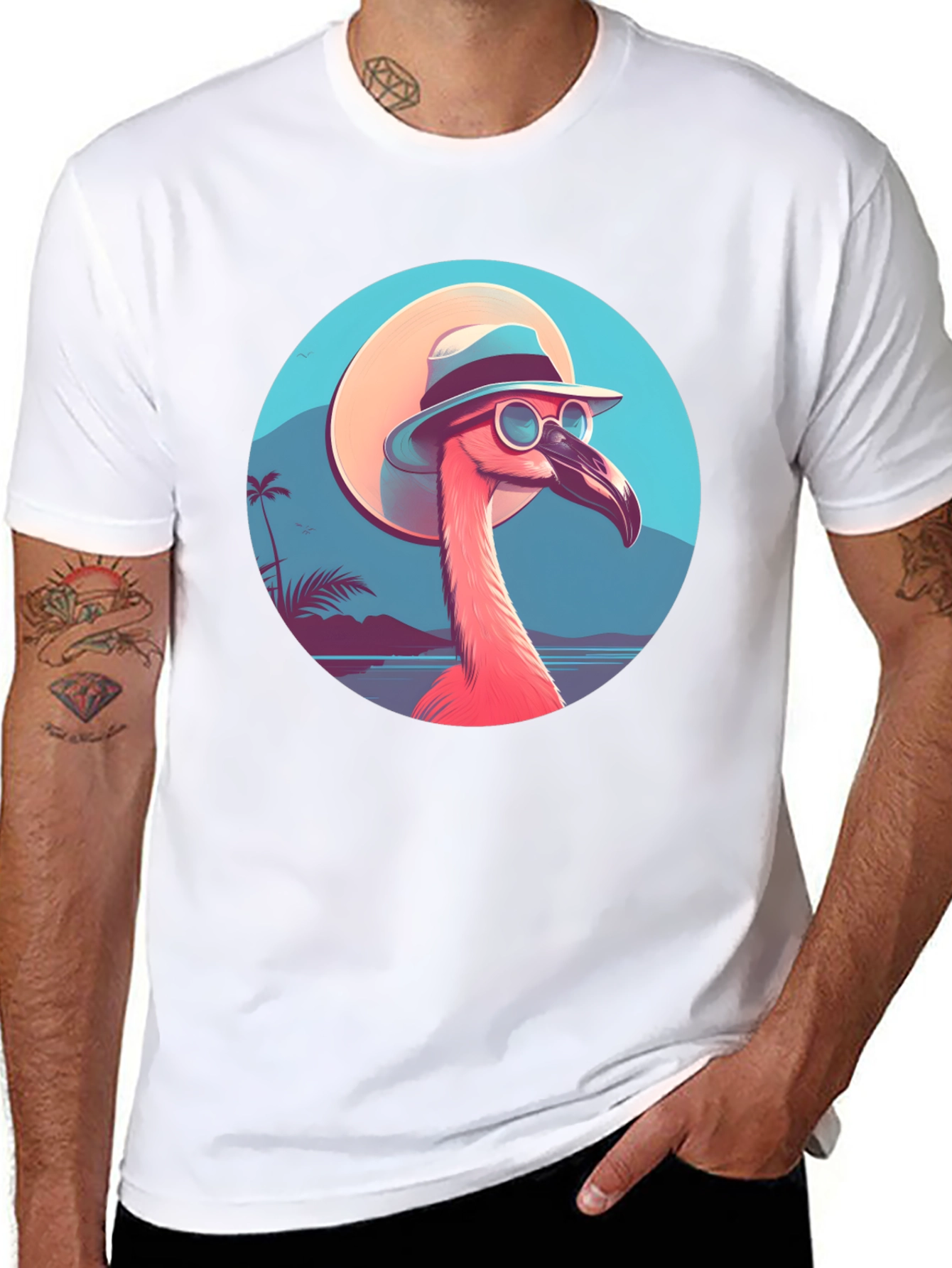 Black Cool Flamingo T-Shirt - Tropical Vibes view 8