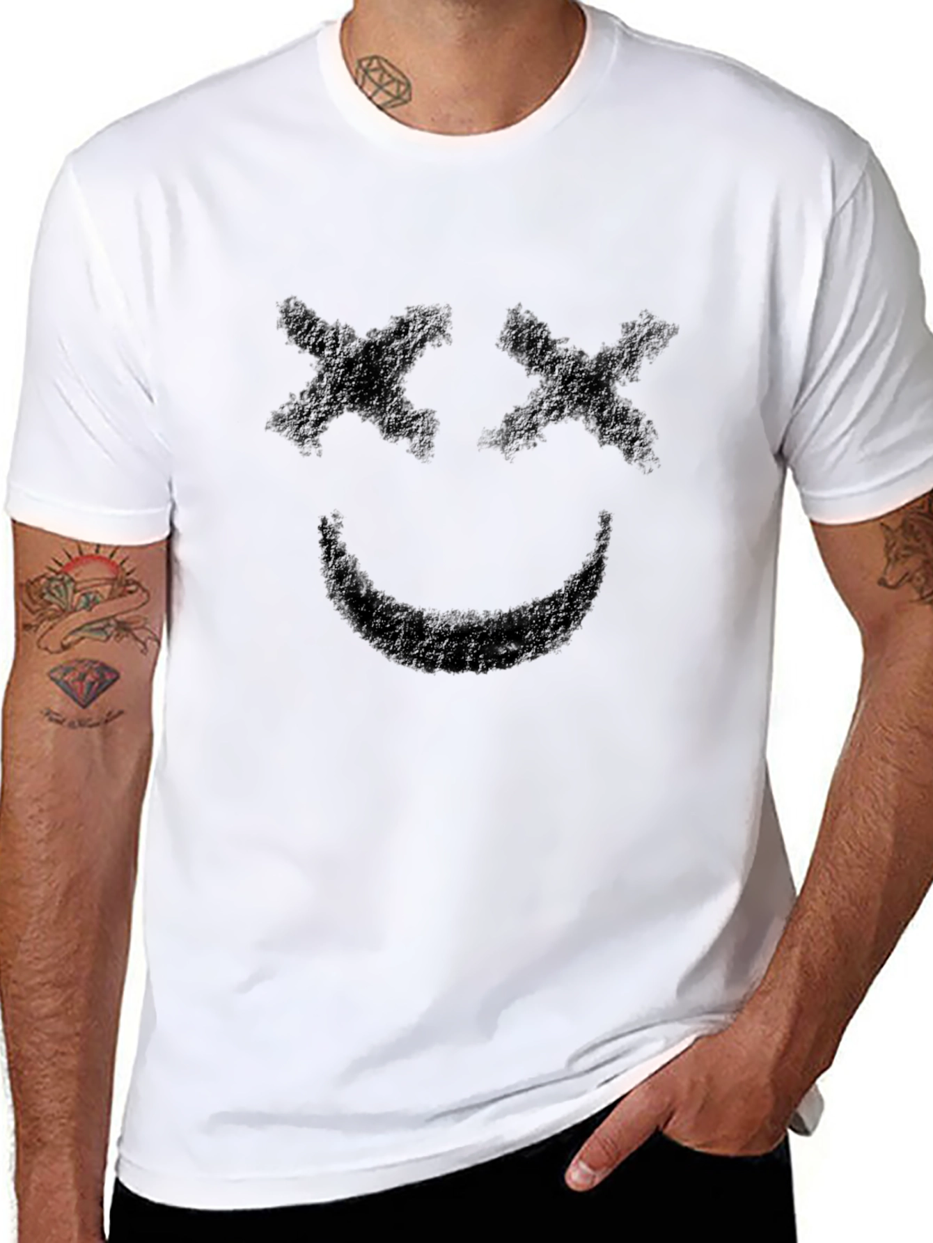 Black Smiley Face Black T-Shirt - Casual Graphic Tee view 8