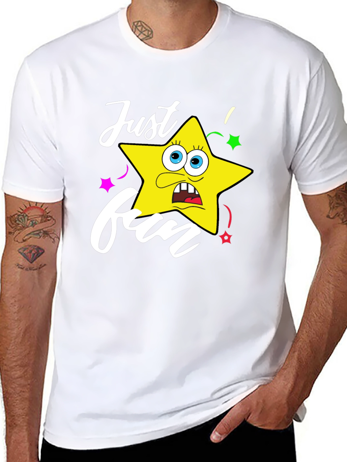 Black Just Fun Star Graphic Tee - Mens Black T-Shirt view 8